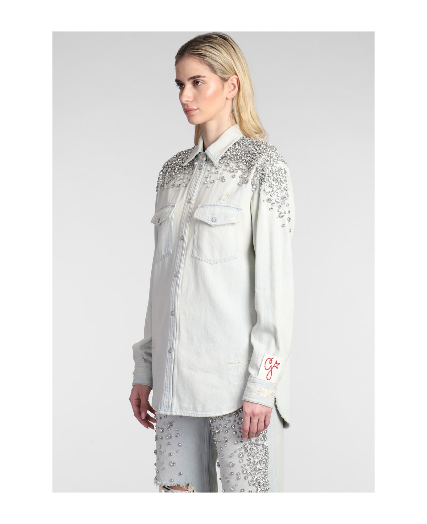 Golden Goose Crystal Embellished Denim Shirt - Blue