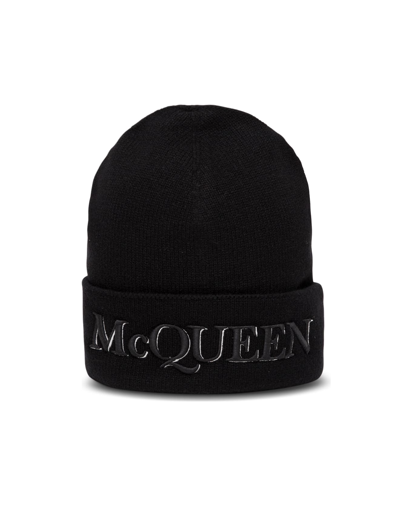 Alexander McQueen Black Wool And Cashmere Hat capa With Logo - Black