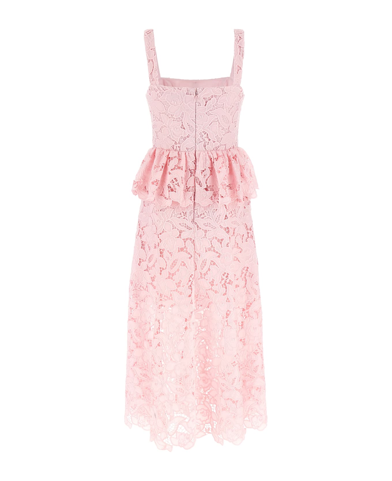 self-portrait 
pink Lace Peplum Midi
 Dress - Pink