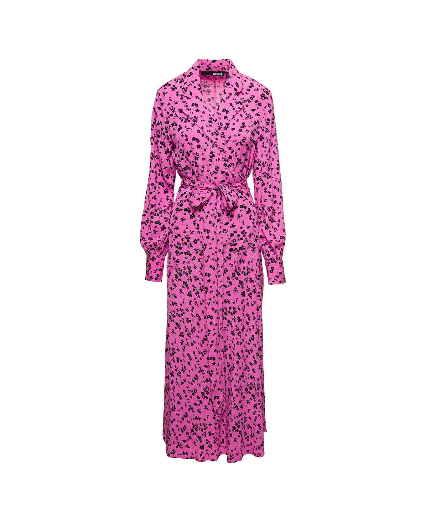 Rotate by Birger Christensen Long Pink Wrap Dress With Revers And Jacquard Floreal Motif In Viscose Woman Rotate - Pink