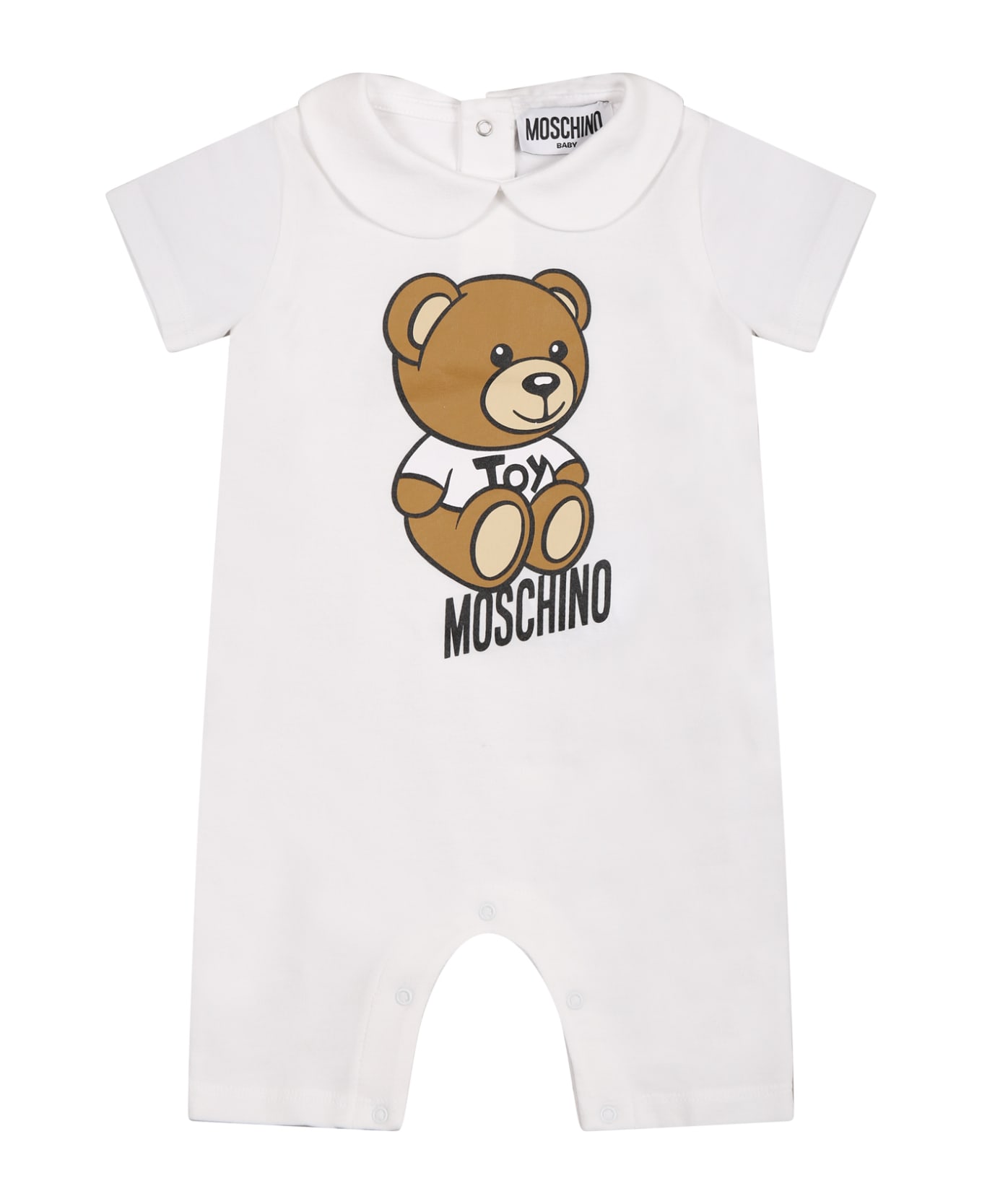Moschino White Romper For Babykids With Teddy Bear - Bianco