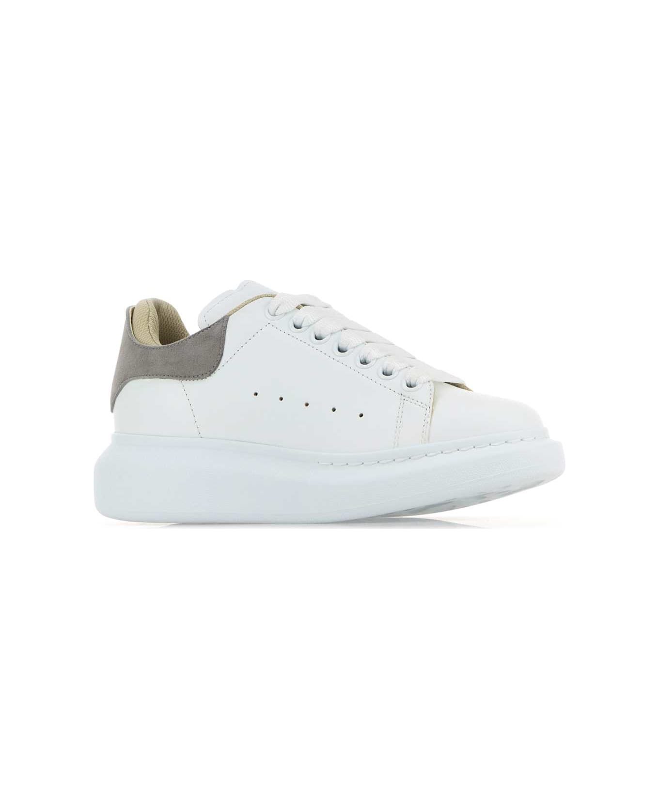 Alexander McQueen White Leather Sneakers With Grey Suede Heel - WHITELIGHTGREY