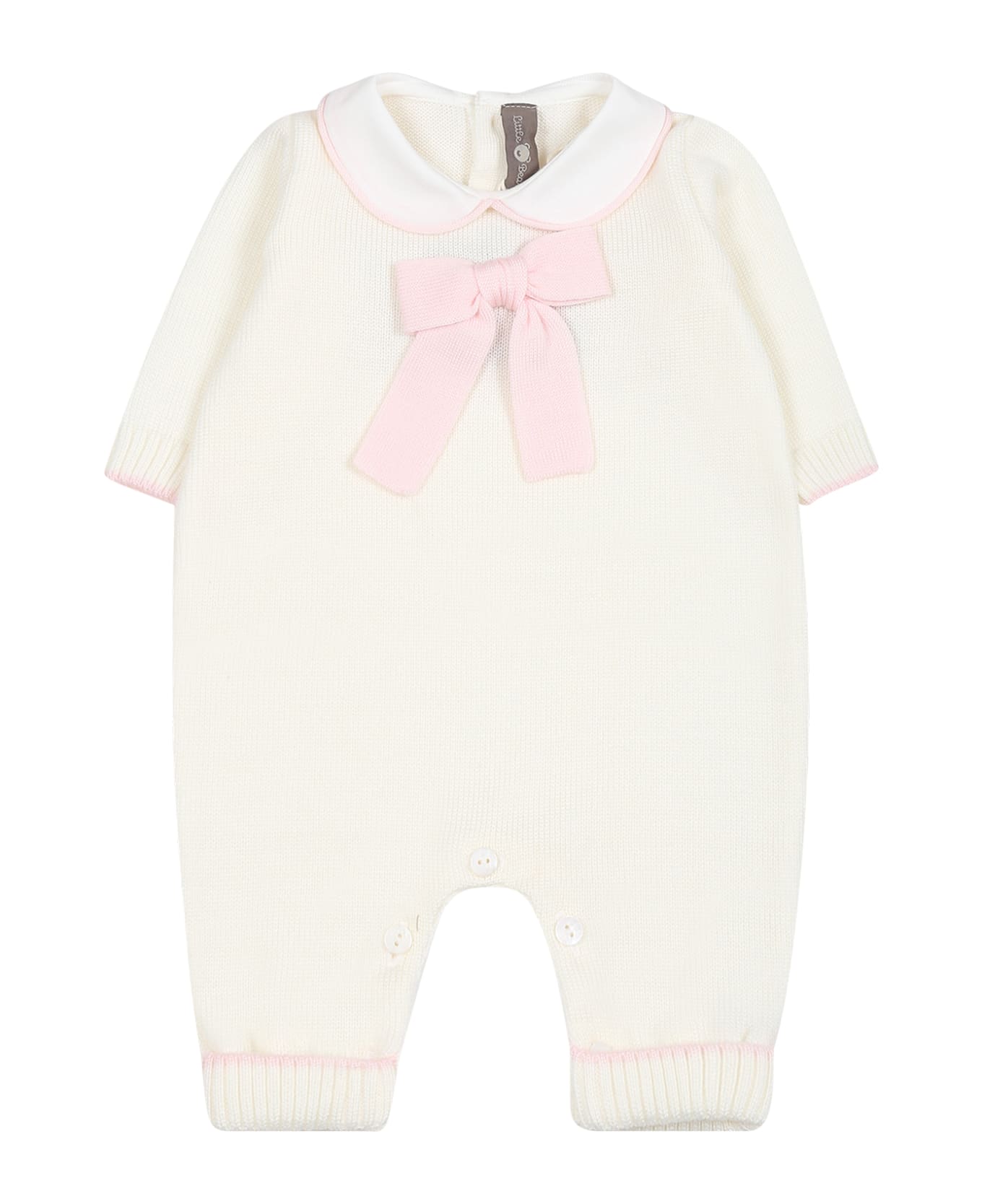 Little Bear Ivory Babygrow For Baby Girl With Bow - Latte/cipria