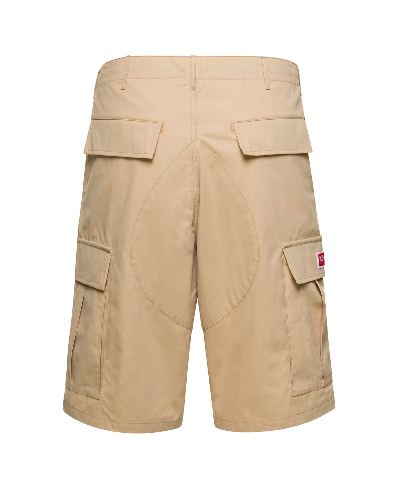 Kenzo Beige Cargo Shorts With Logo Patch In Cotton Man - Beige