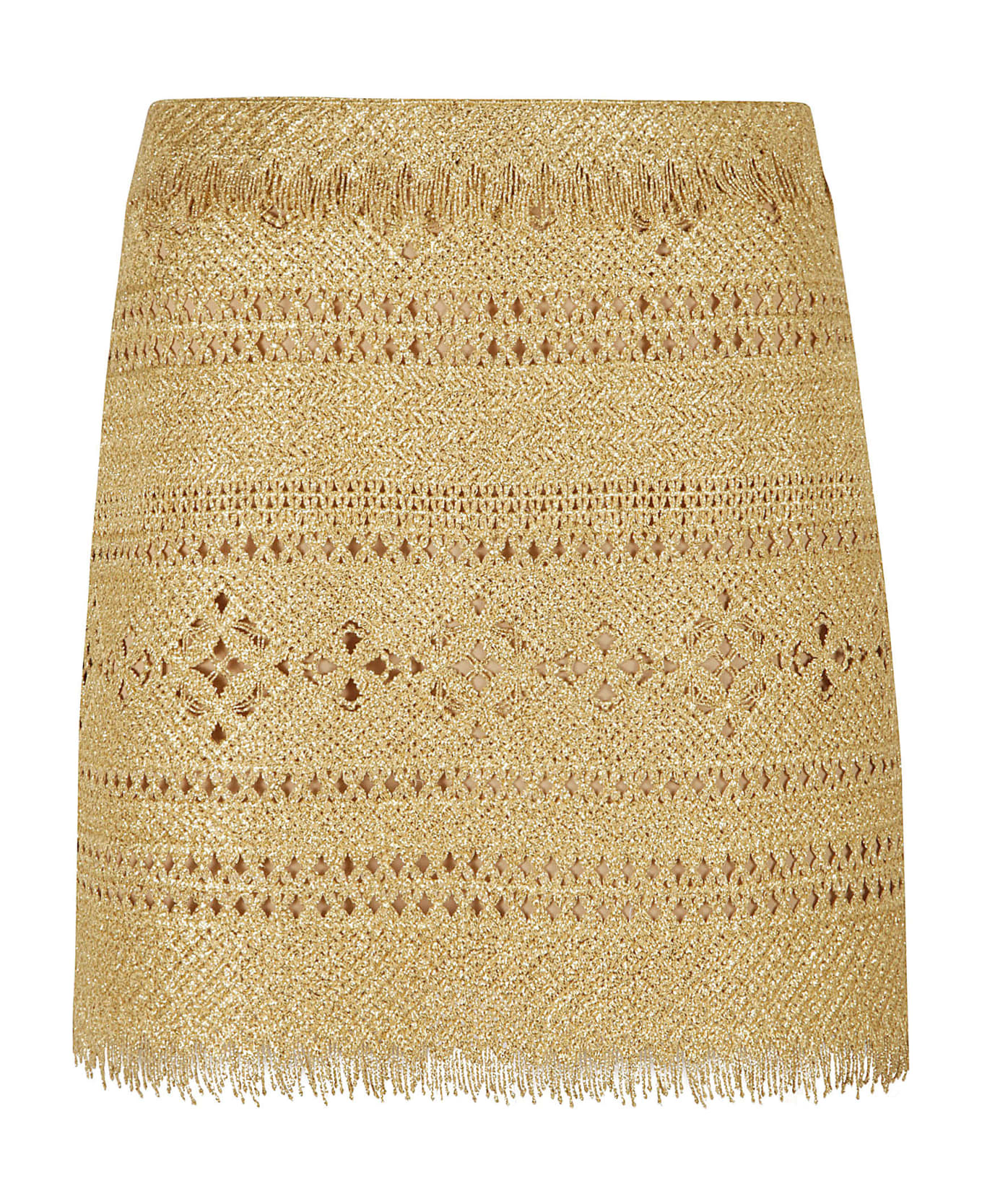Ermanno Scervino Fringe Edge Pattern Woven Short Skirt - Pale Gold