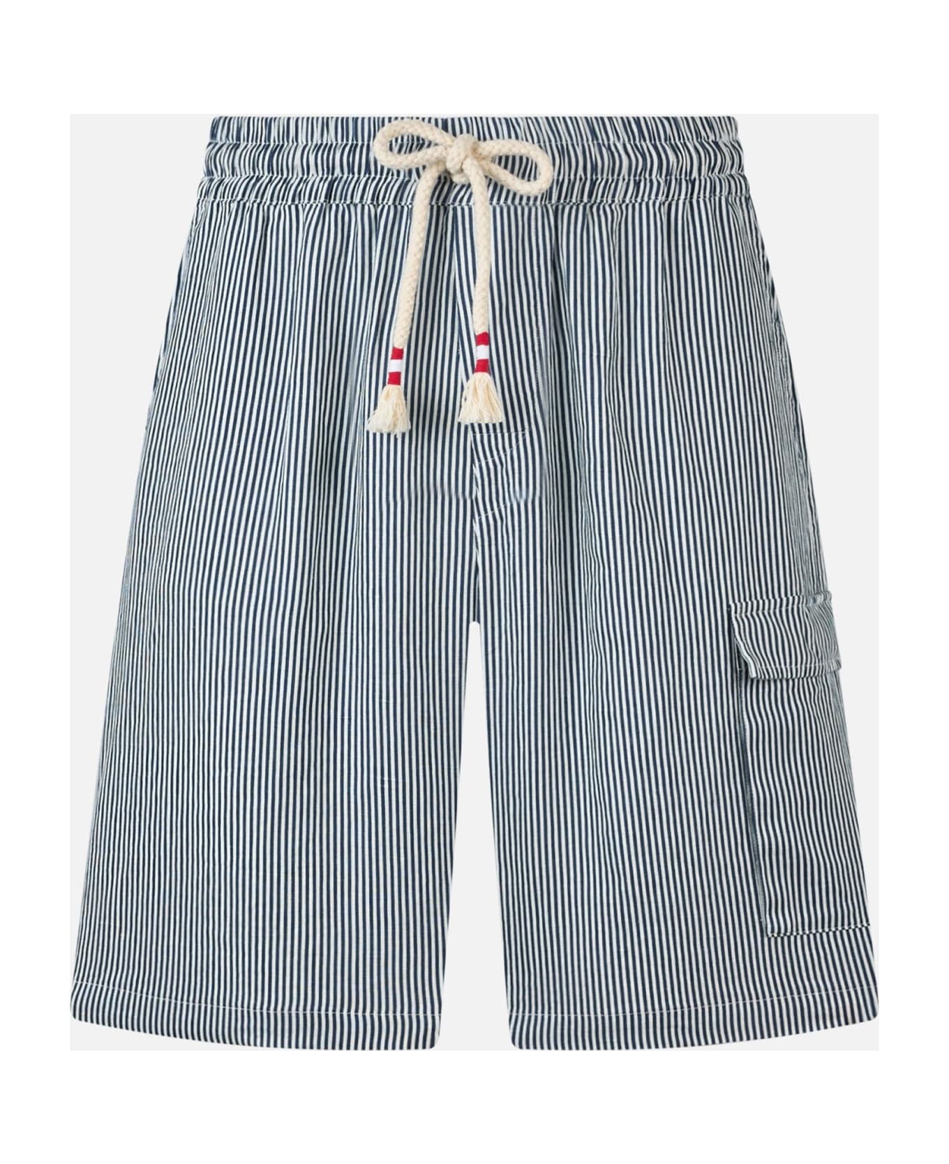 MC2 Saint Barth Man Blue Striped Linen Bermuda Marseille - BLUE