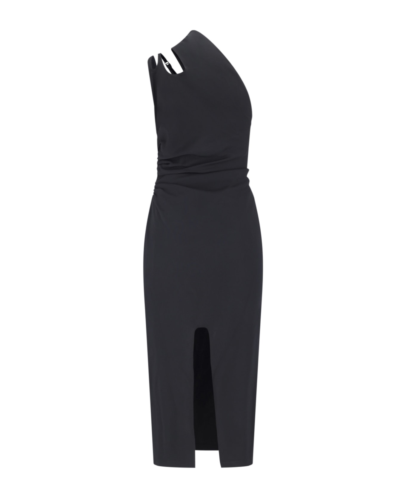 Mugler 'asymmetric Dress' Midi Dress - Black  