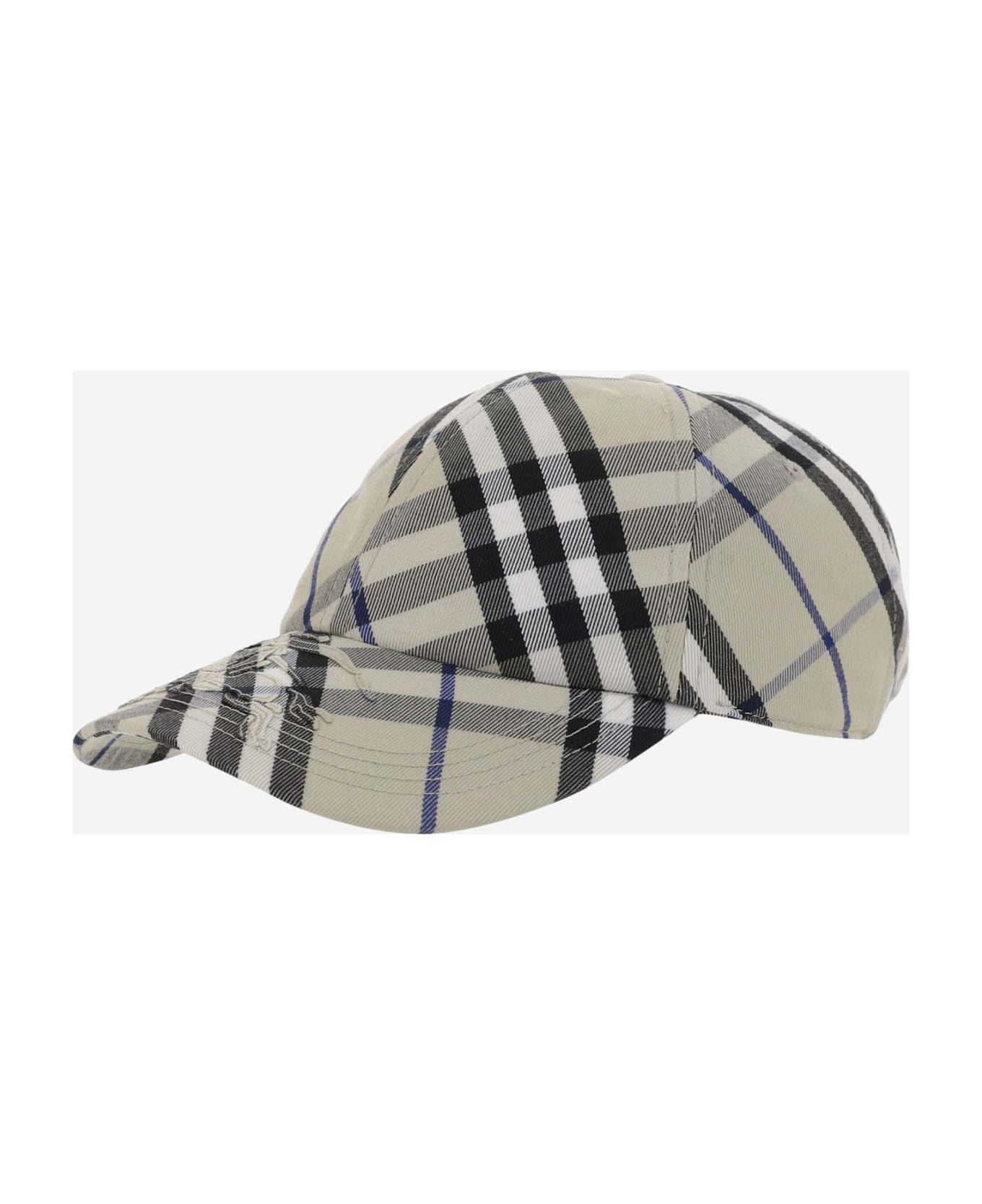Burberry Cotton-blend Baseball Cap With Check Pattern - Grey
