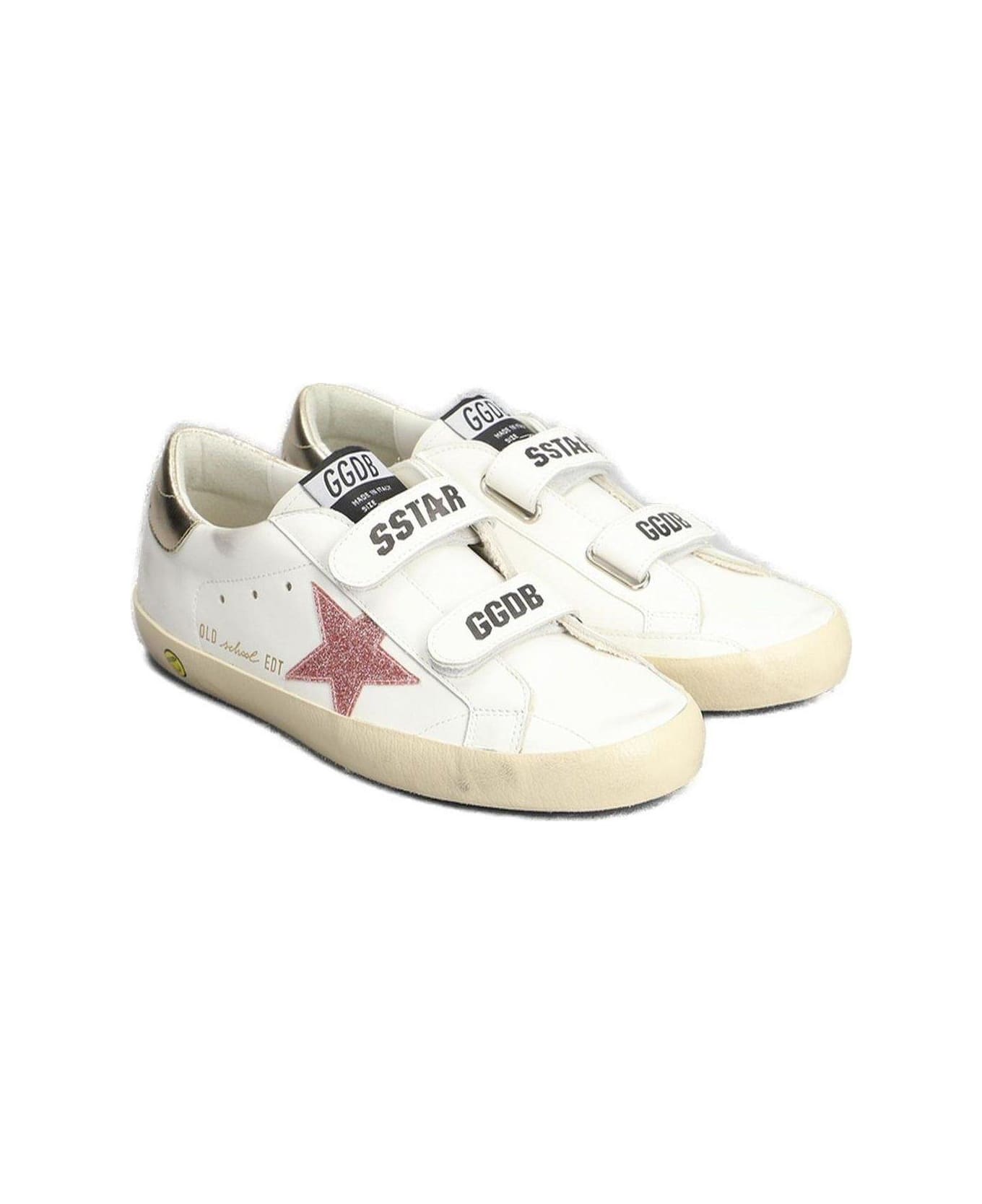 Golden Goose Old School Glitter Embellished Sneakers - White Peach Platinum