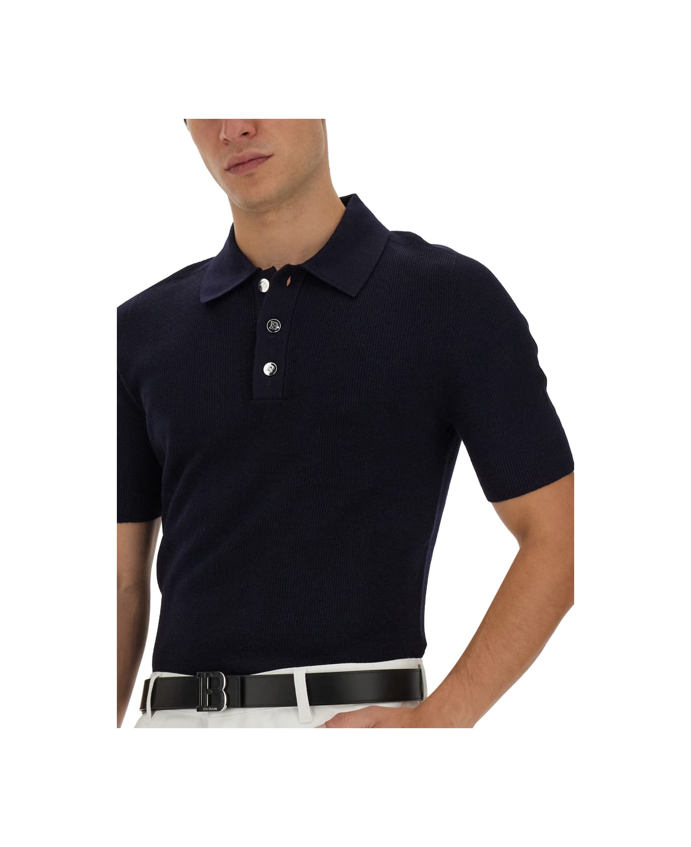 Balmain Polo With Logo Patch - BLUE