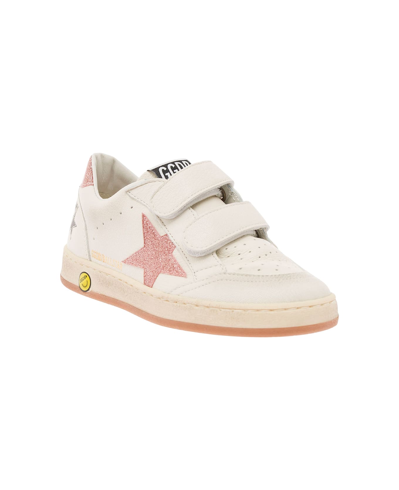 Golden Goose 'ball-star' White Low Top Sneakers With Glitter Star In Leather Girl - White