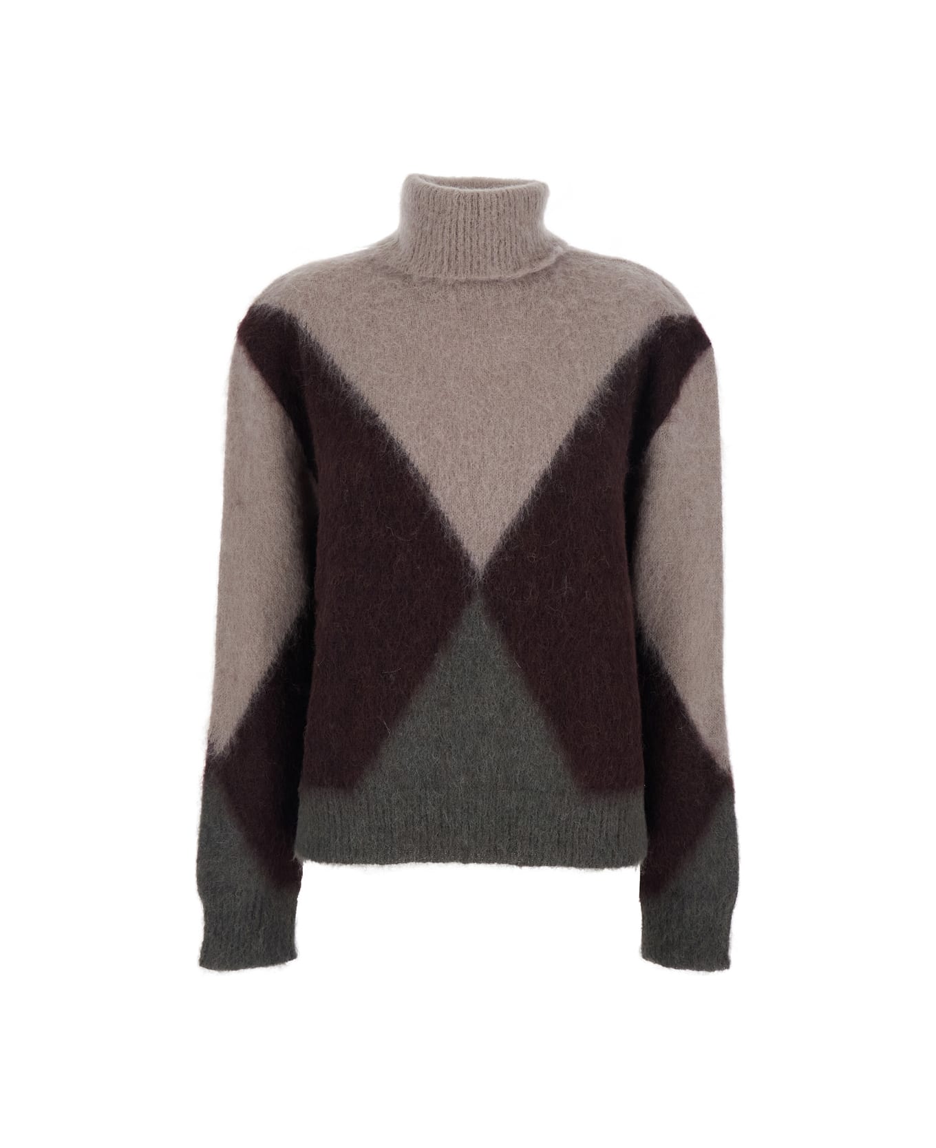 Mauro Grifoni Multicolor Turtleneck Sweater With Geometric Motif And Brushed Effect In Wool Woman - Multicolor