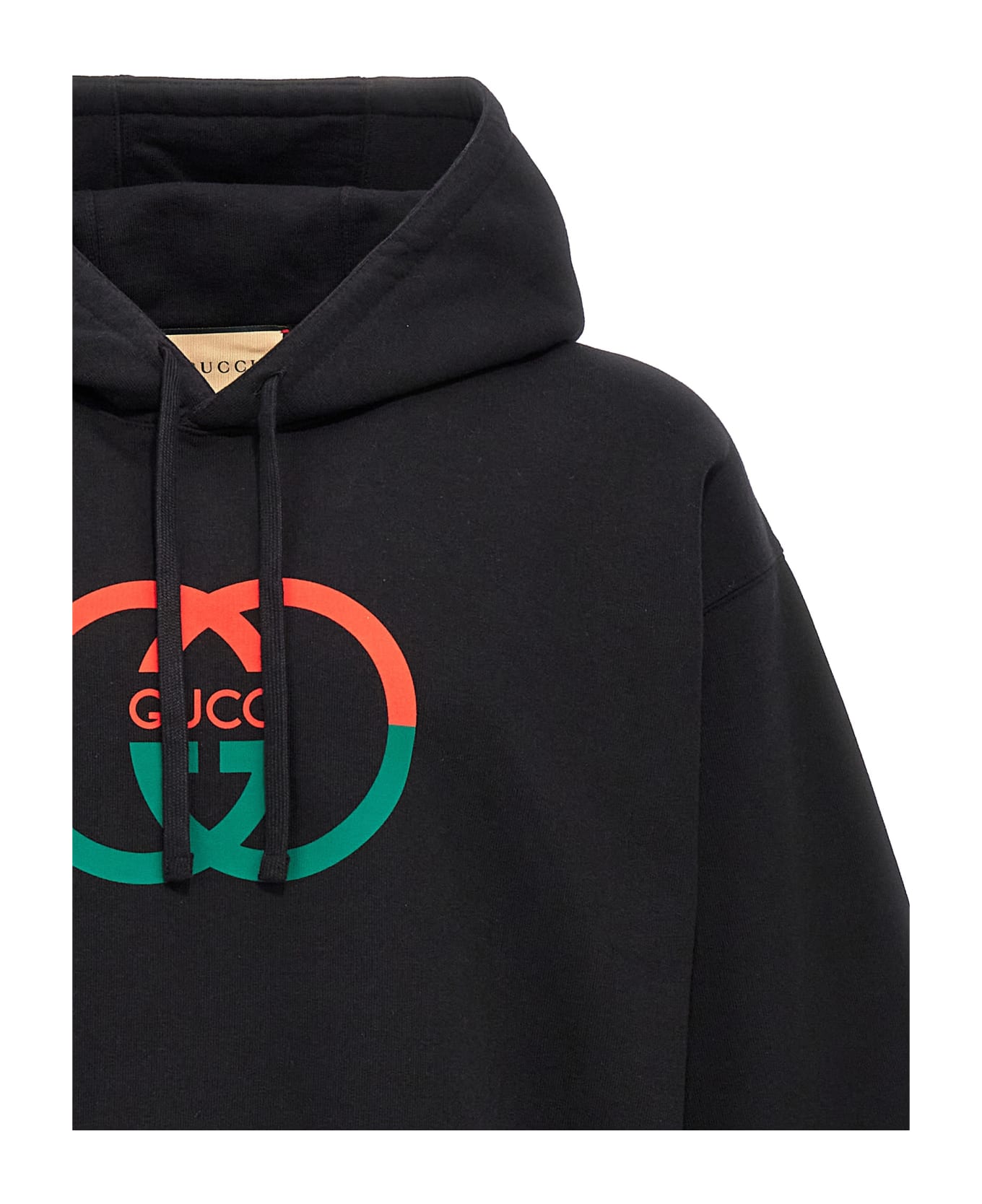 Gucci Logo Print Hoodie - Black フリース