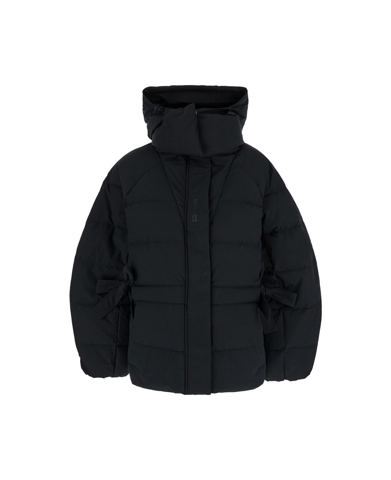 Ganni Tech Seersucker Oversized Puffer Jacket - Black