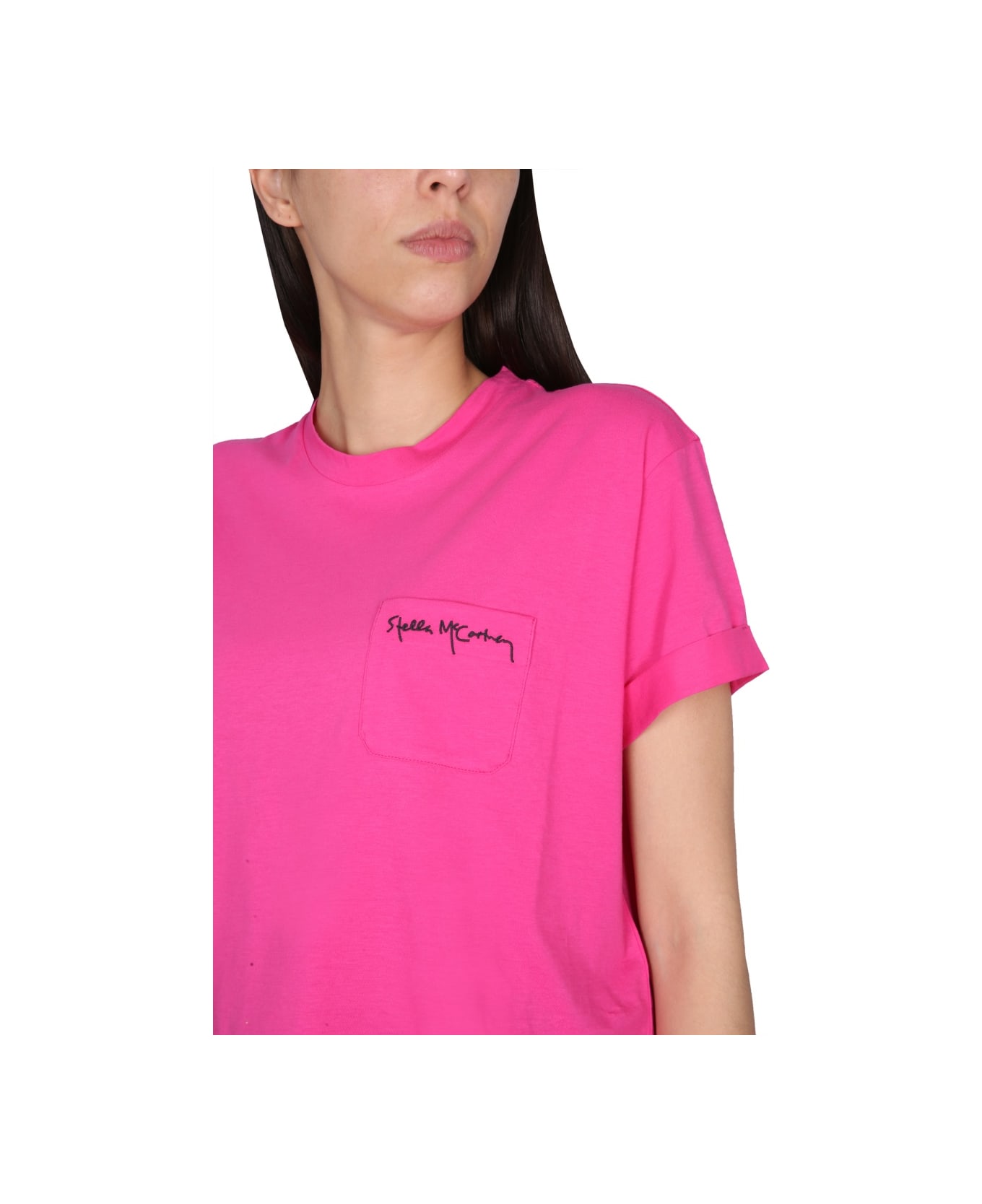 Stella McCartney T-shirt With Logo Embroidery - FUCHSIA Tシャツ