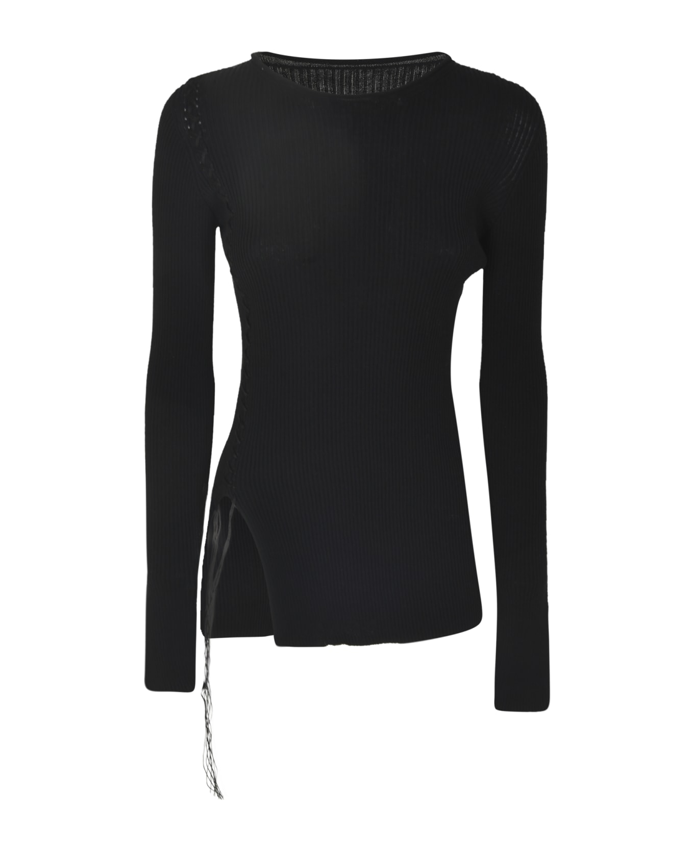 Yohji Yamamoto Slim Fit Side Slit Knit Sweater - Black