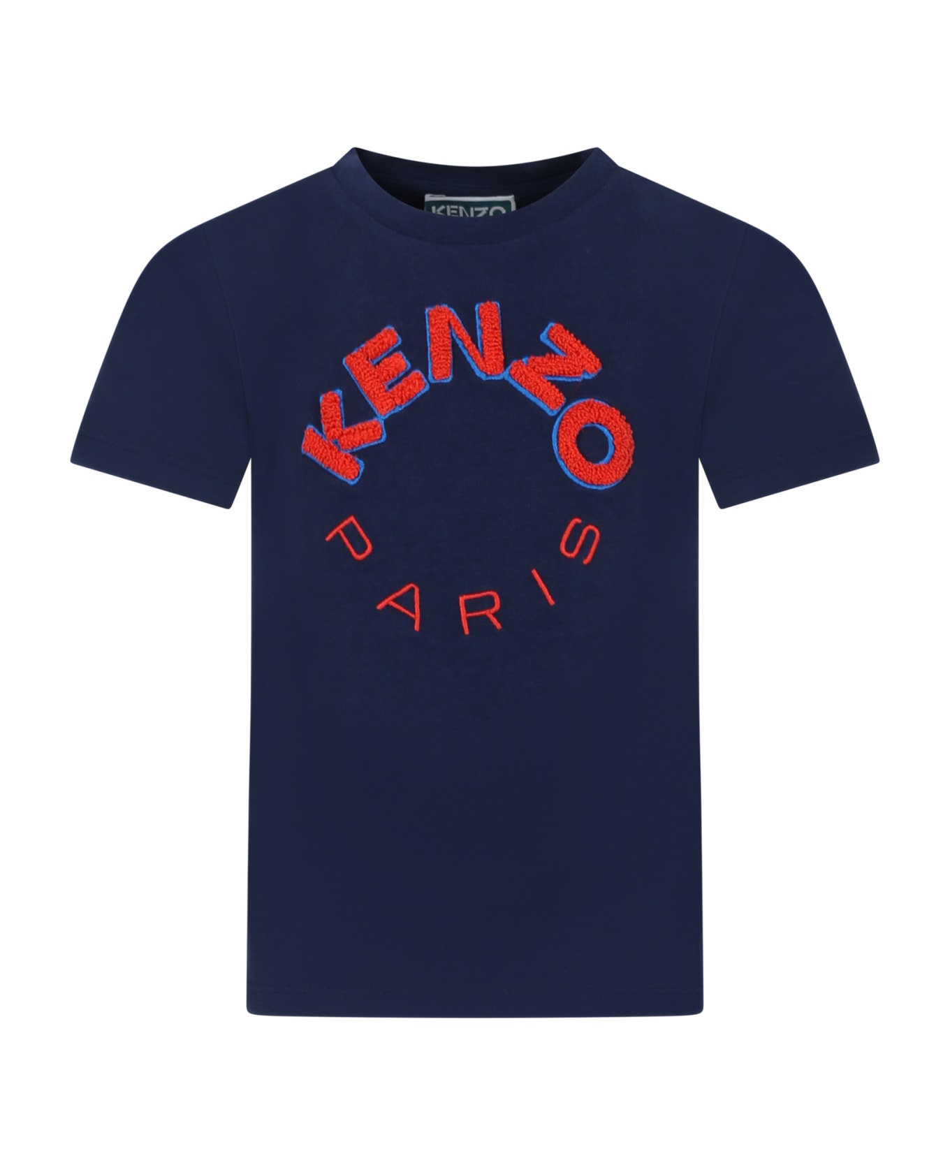 Kenzo Kids Blue T-shirt For Boy With Logo - A Marine