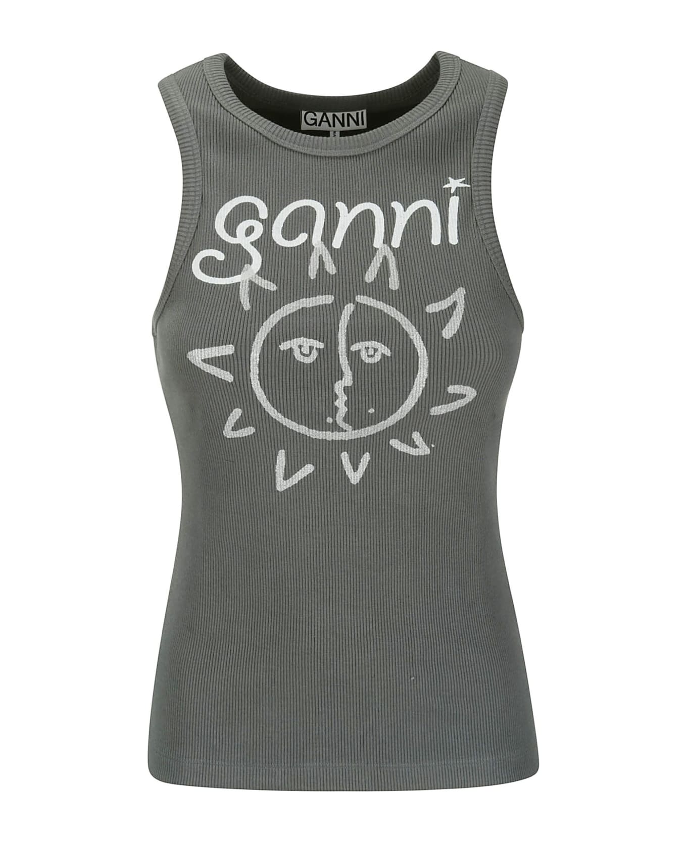 Ganni Grey Cotton Blend Top - VOLCANICASH