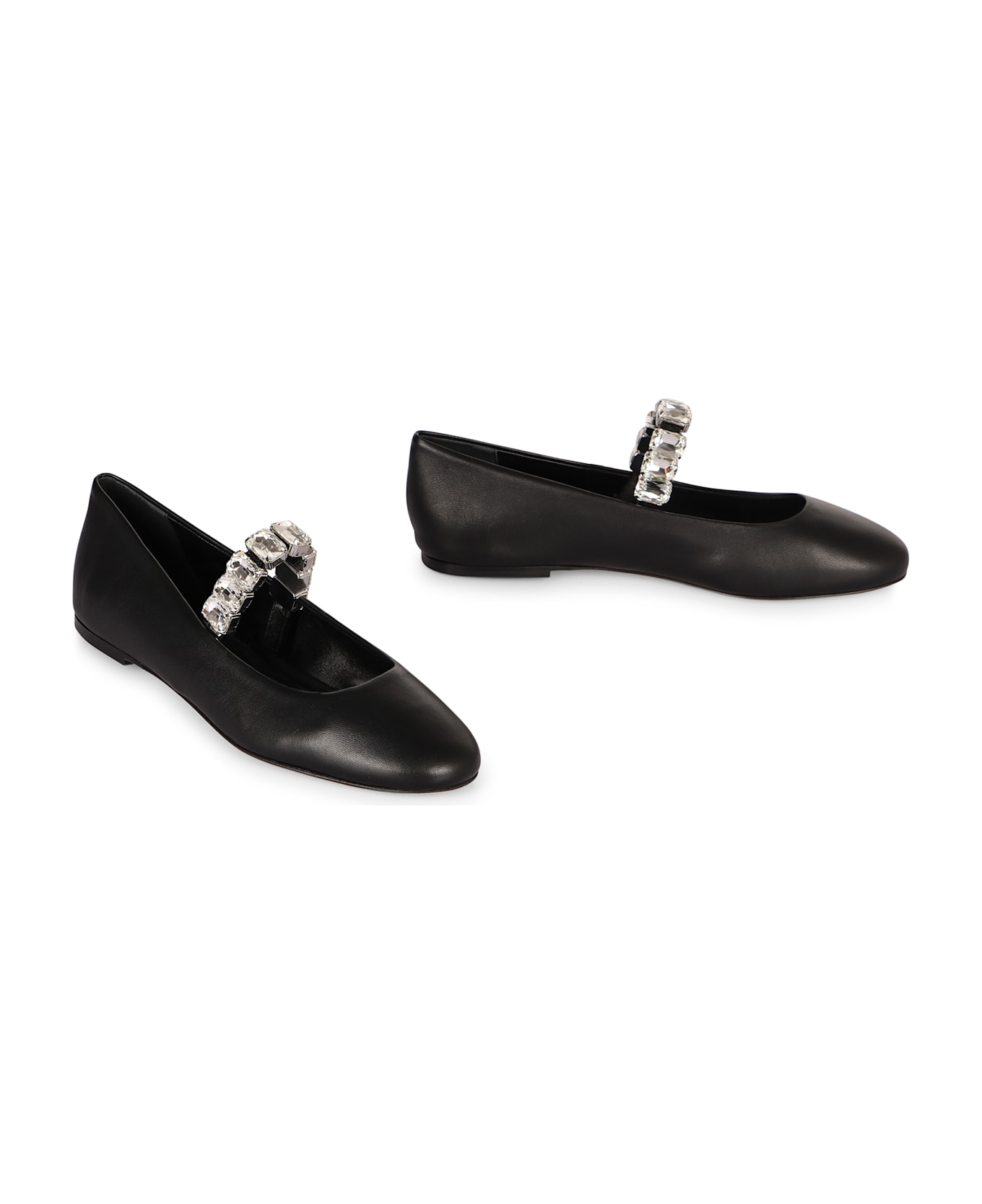 Casadei Crystal Leather Ballet Flats - black