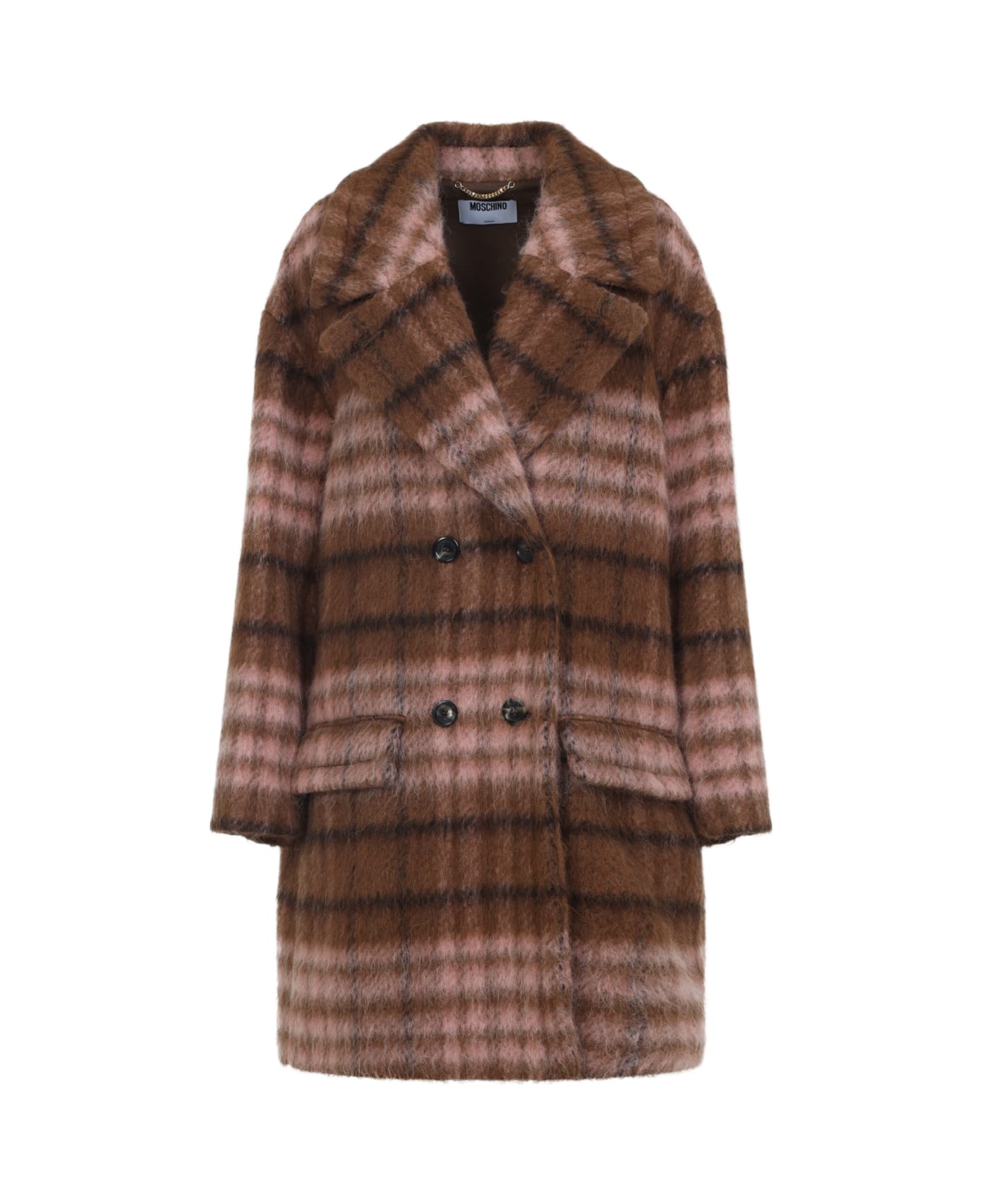 Moschino Check Coat - Fantasia Marrone