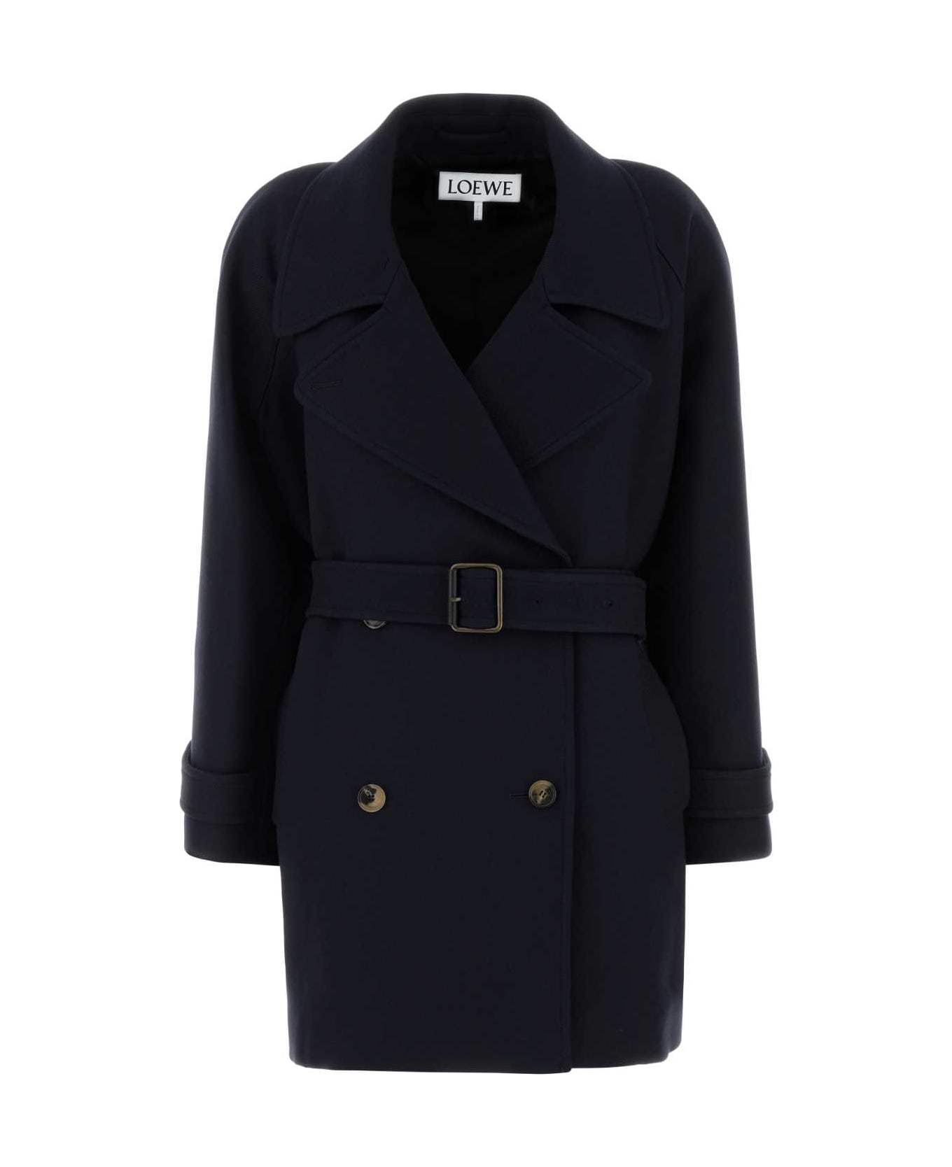 Loewe Navy Blue Wool Blend Coat - NAVYBLUE