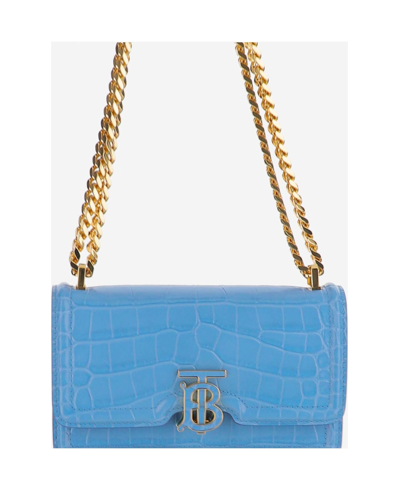 Burberry Mini Tb Embossed Leather Bag With Chain Strap - Clear Blue