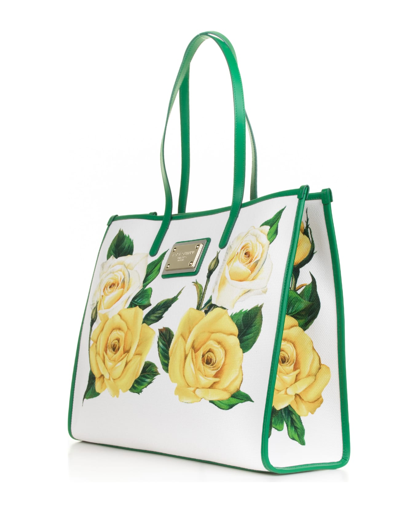 Dolce & Gabbana Large Yellow Flower Shopping Bag With Logo - ROSE GIALLE FONDO BIANCO
