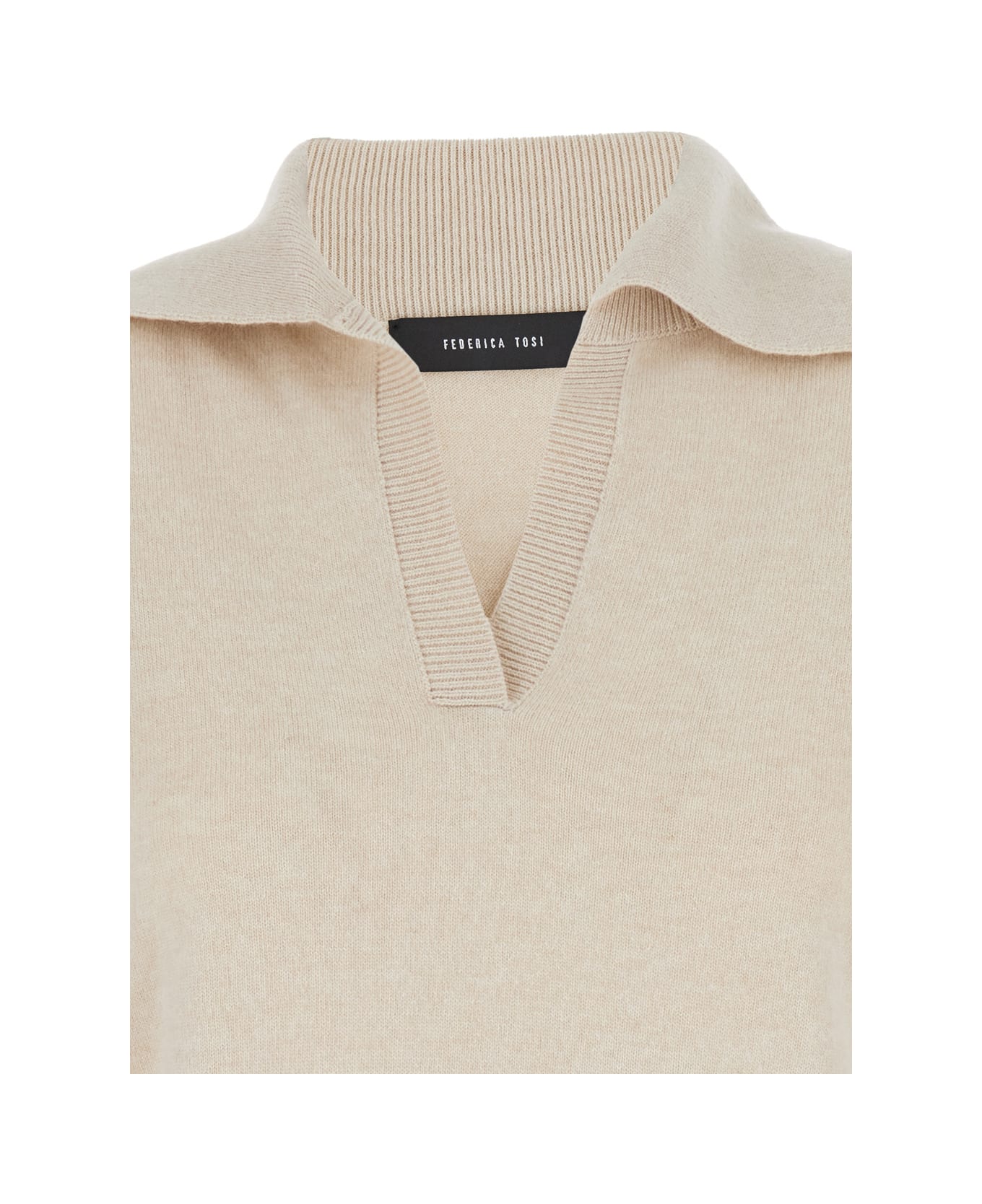 Federica Tosi Beige Sweater With Sailor Collar In Wool Blend Woman - Burro