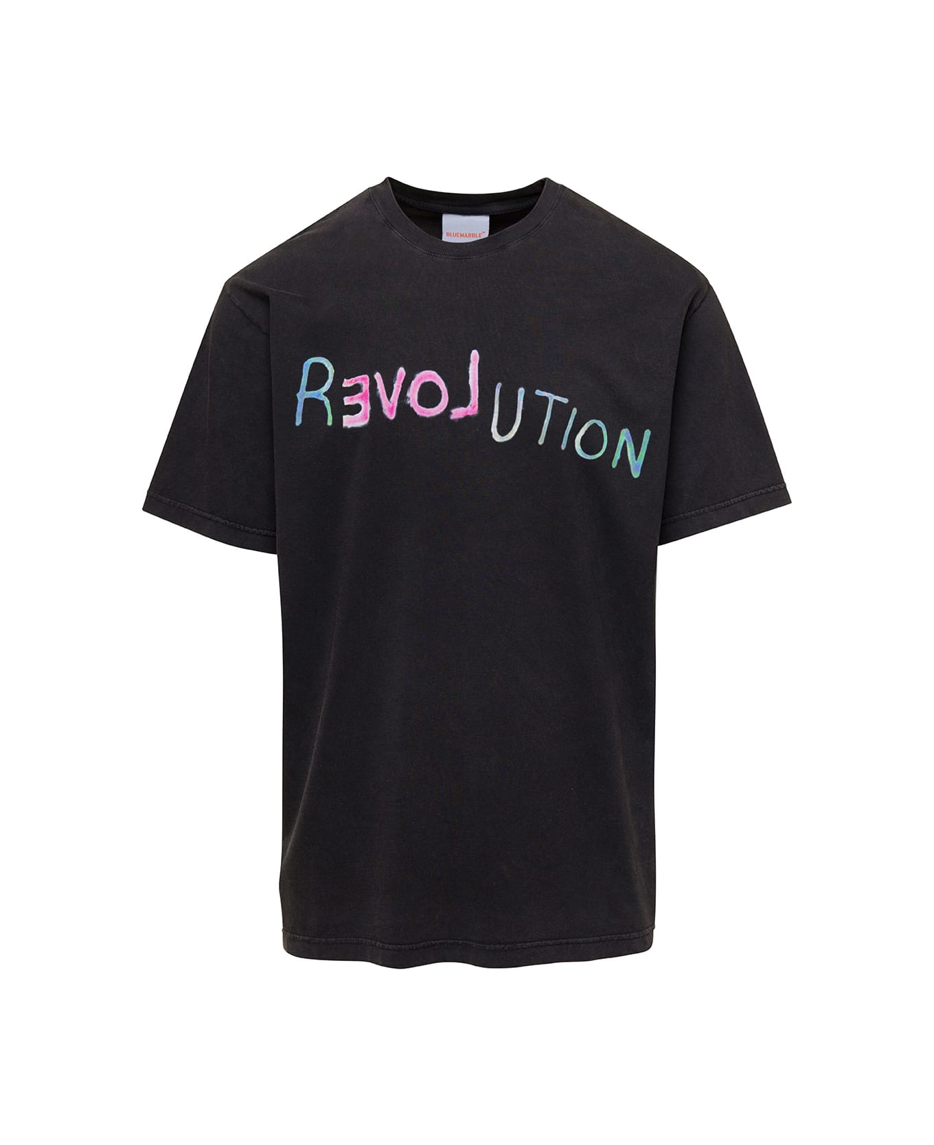 Bluemarble Black T-shirt With 'revolution' Print In Cotton Man - Black