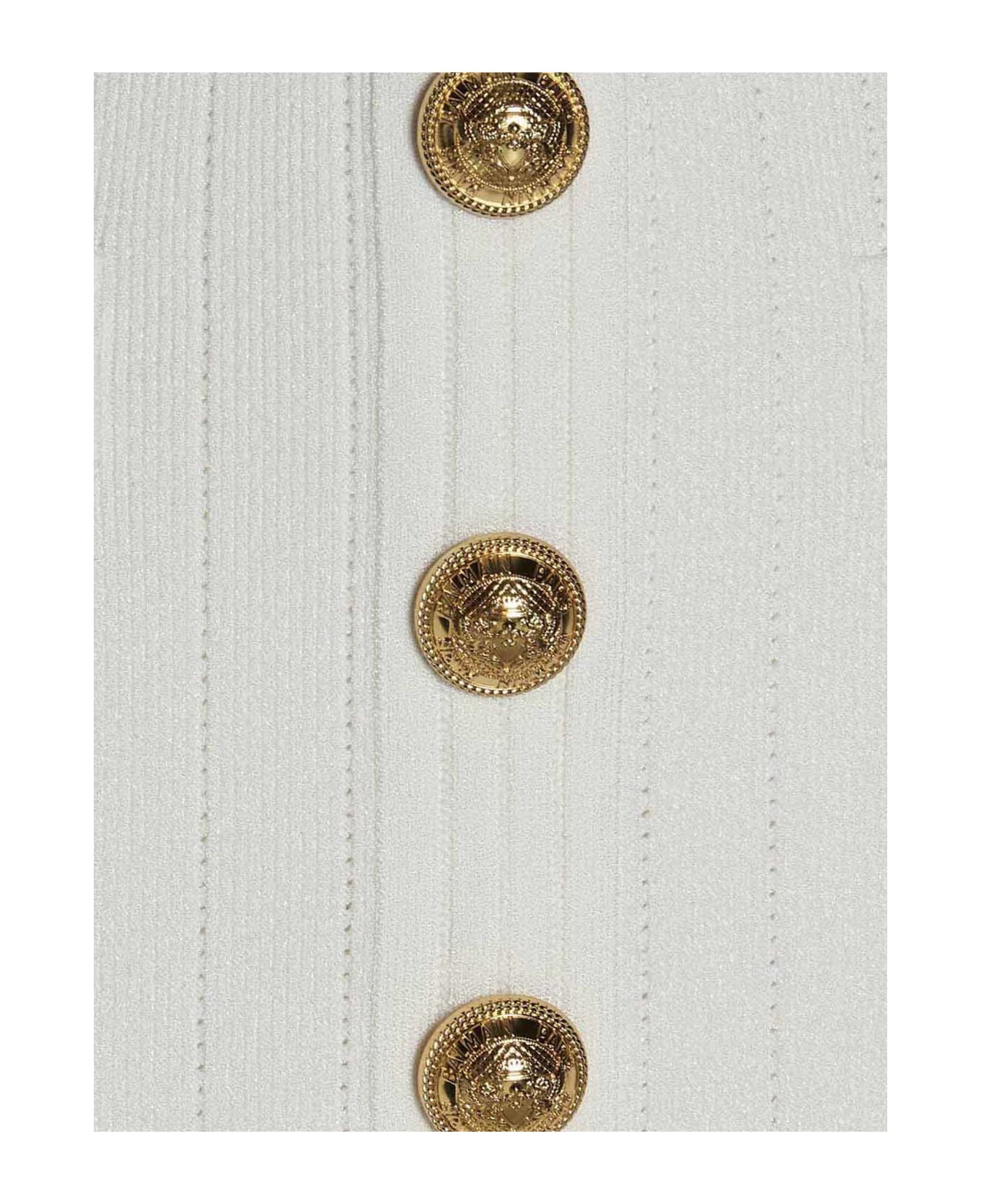 Balmain Logo Button Knit Dress - White