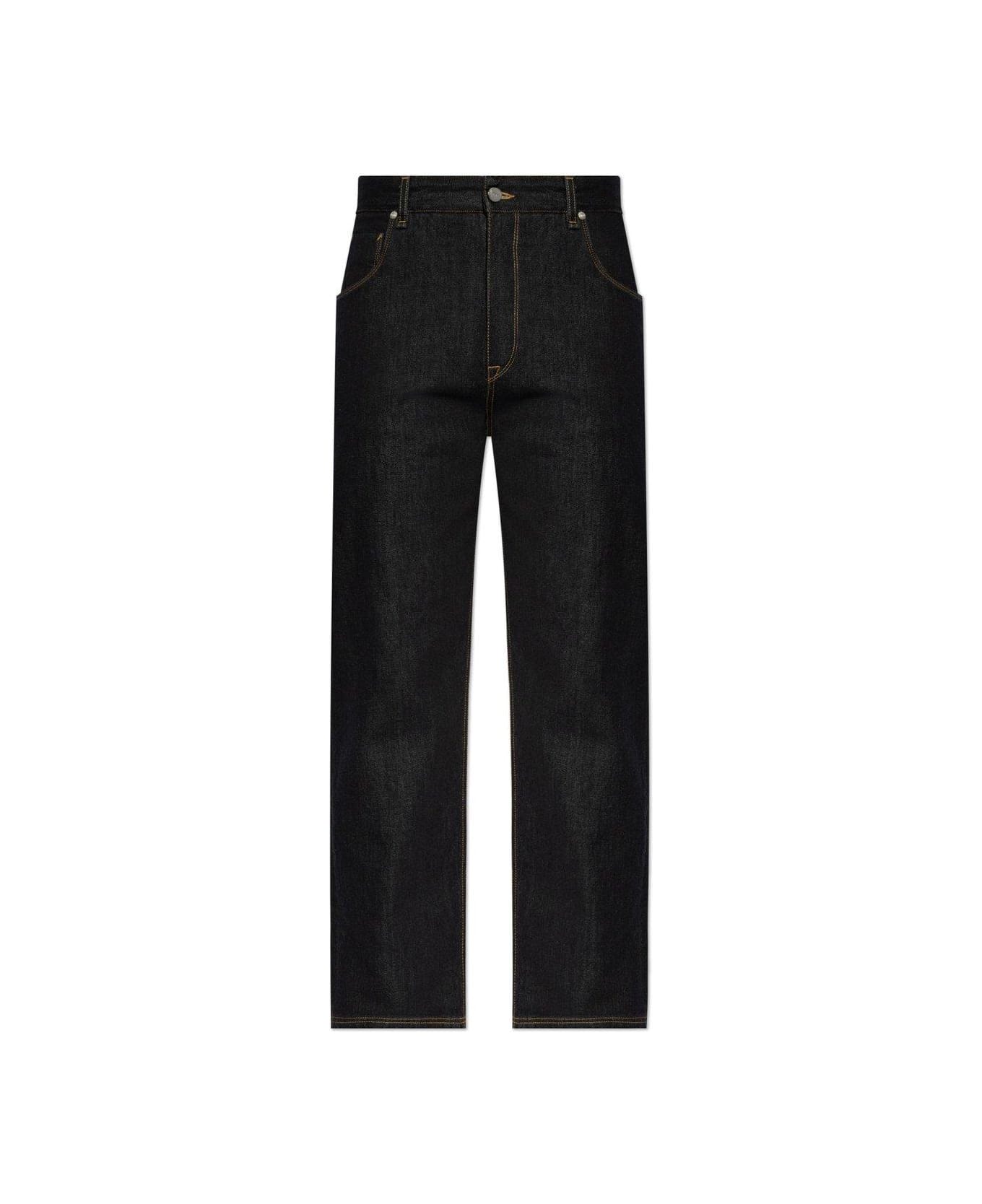 Fendi Crest Embroidered Straight-leg Long Jeans - BLUE