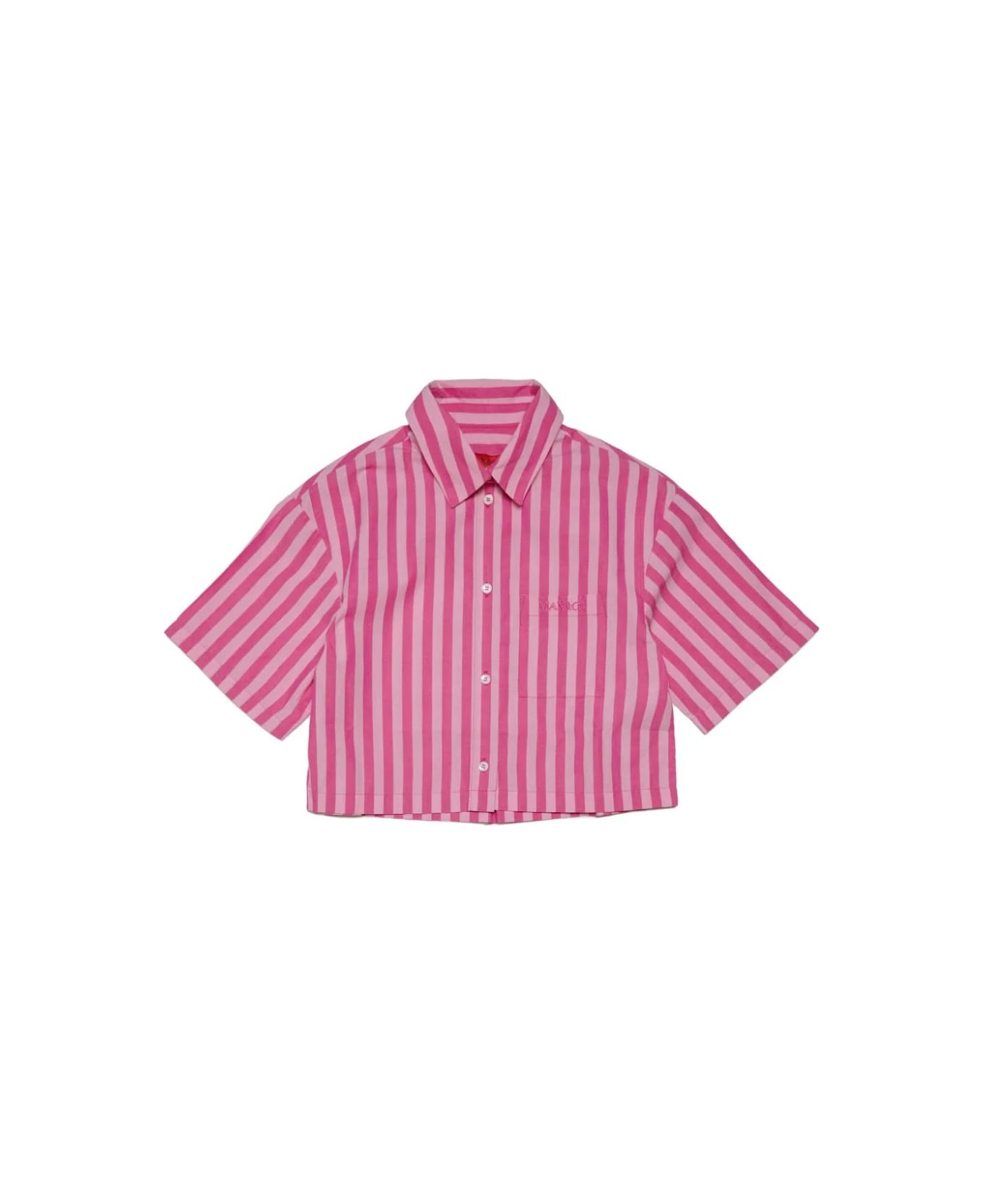 Max&Co. Pink Striped Poplin Crop Shirt With Logo - Pink