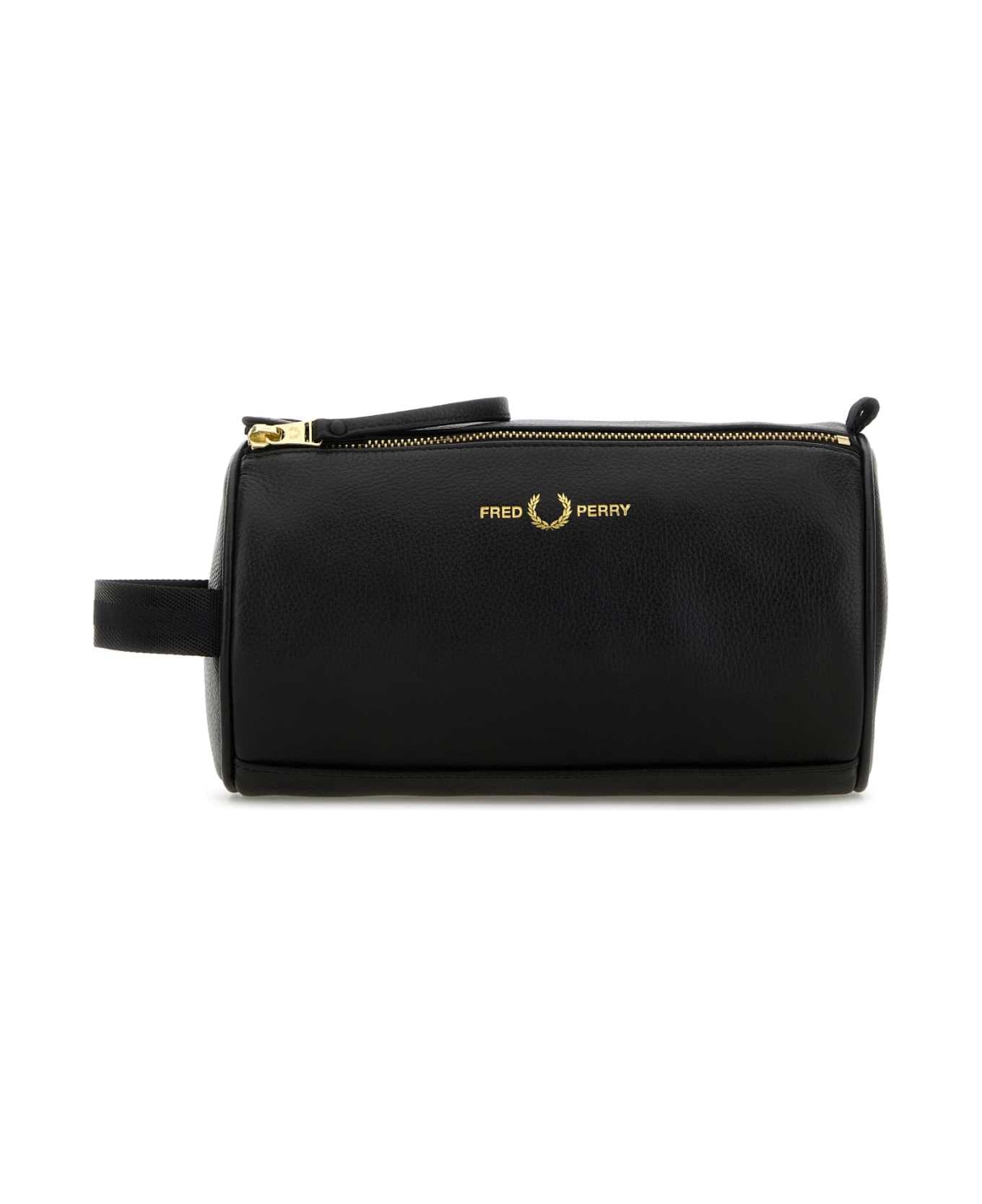 Fred Perry Black Leather Beauty Case - 102BLACK