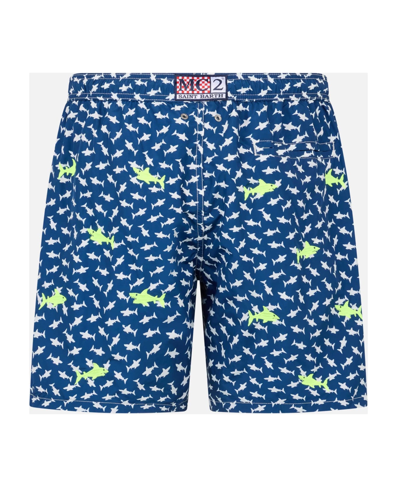 MC2 Saint Barth Man Lightweight Fabric Swim-shorts Lighting With Sharks Embroidery - BLUE
