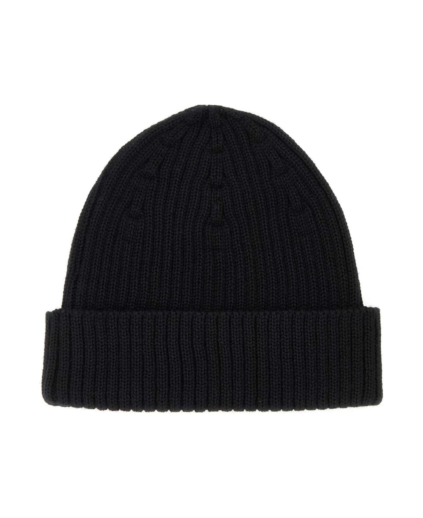 Maison Kitsuné Black Wool Beanie Hat - BLACK