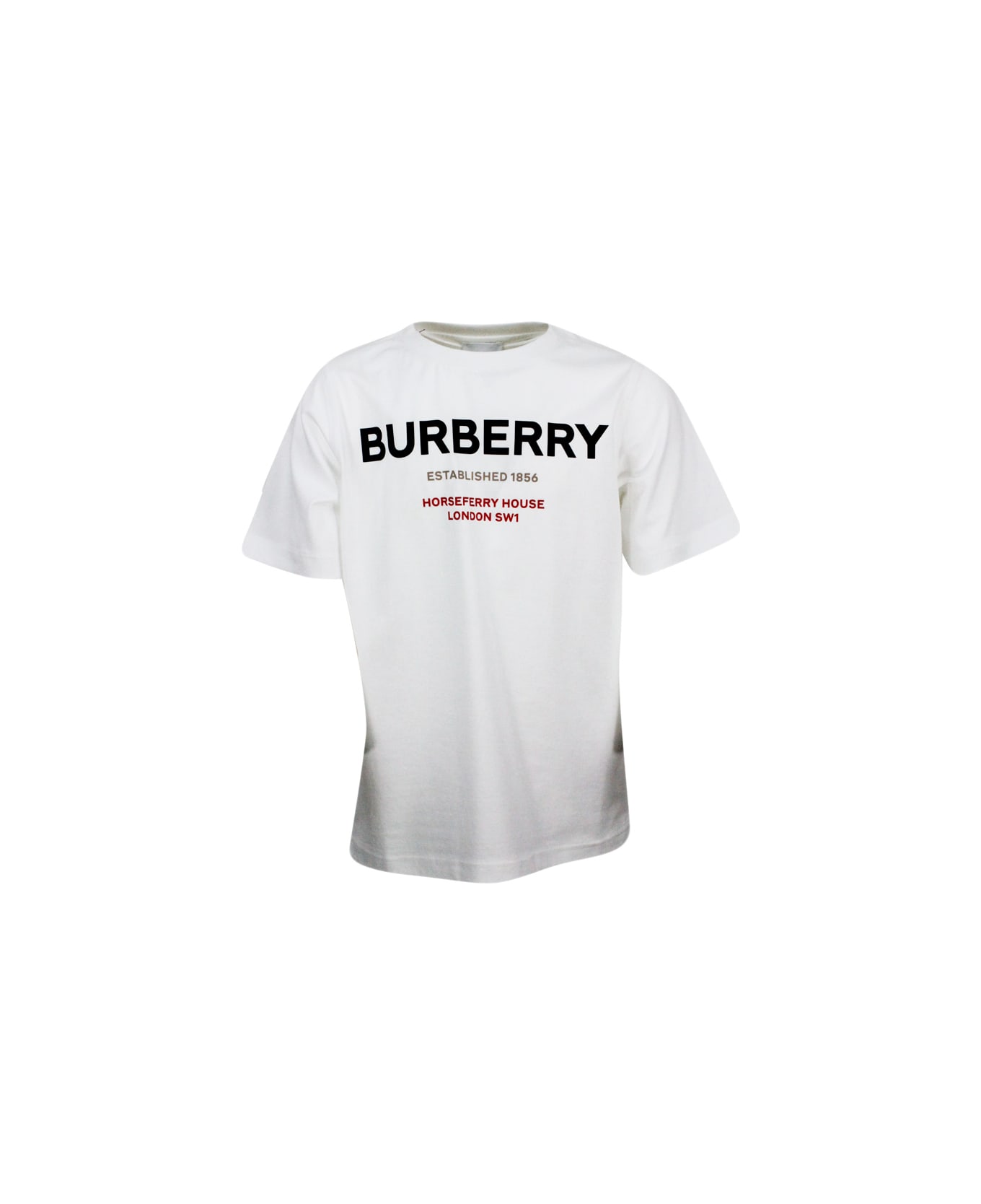 Burberry Short-sleeved Crew-neck T-shirt With Logo Lettering - White Tシャツ＆ポロシャツ