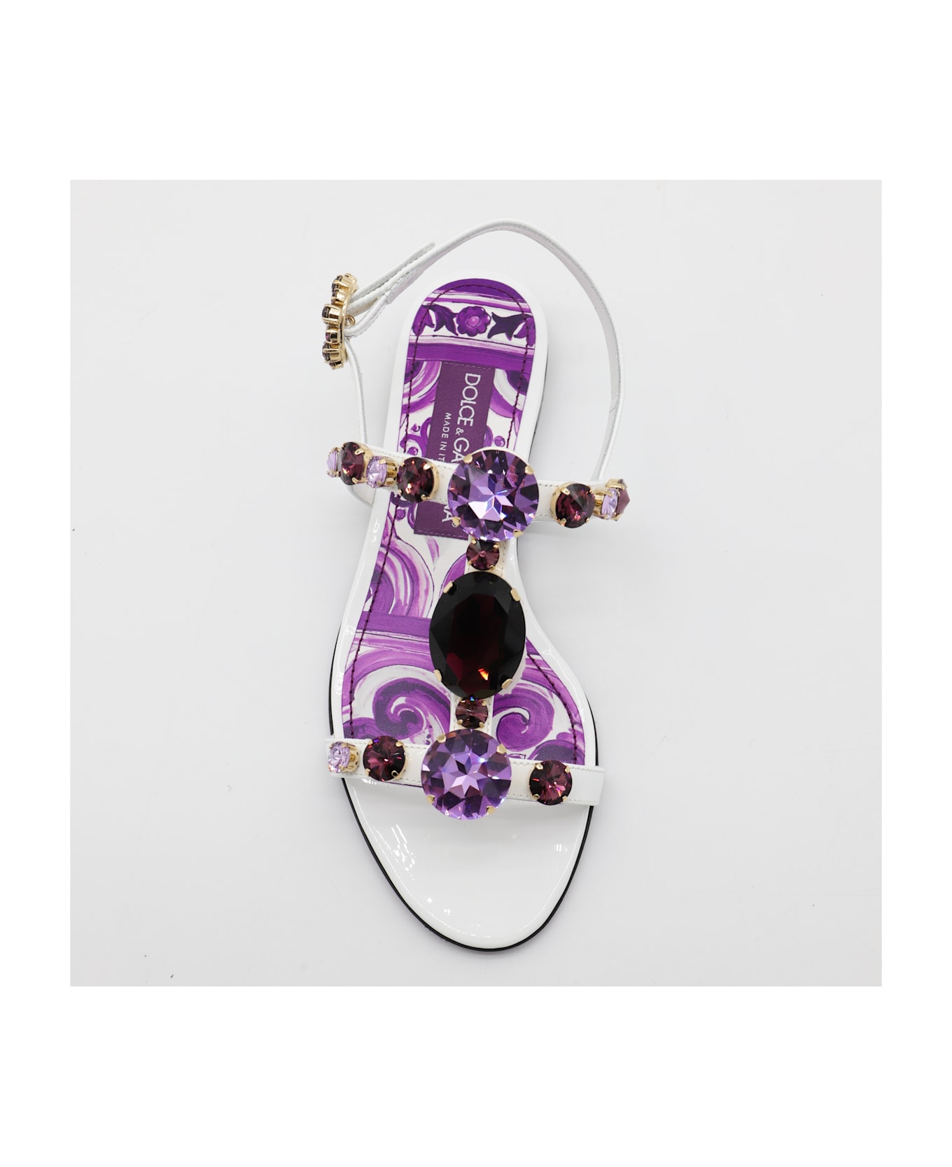 Dolce 
Gabbana White And Violet Leather Sandals - MAIOLICA VIOLA