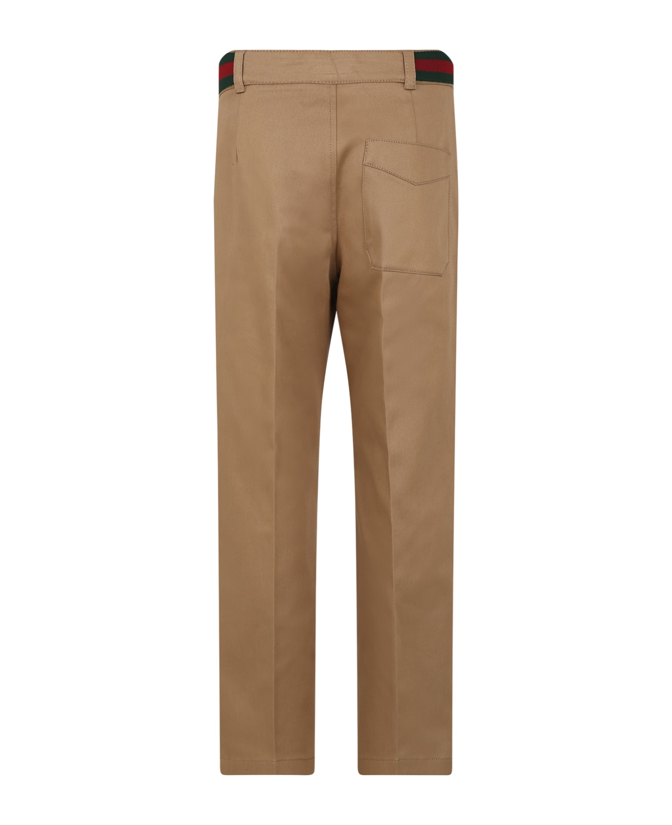 Gucci Beige Trousers For Boy With Web Detail - Beige ボトムス