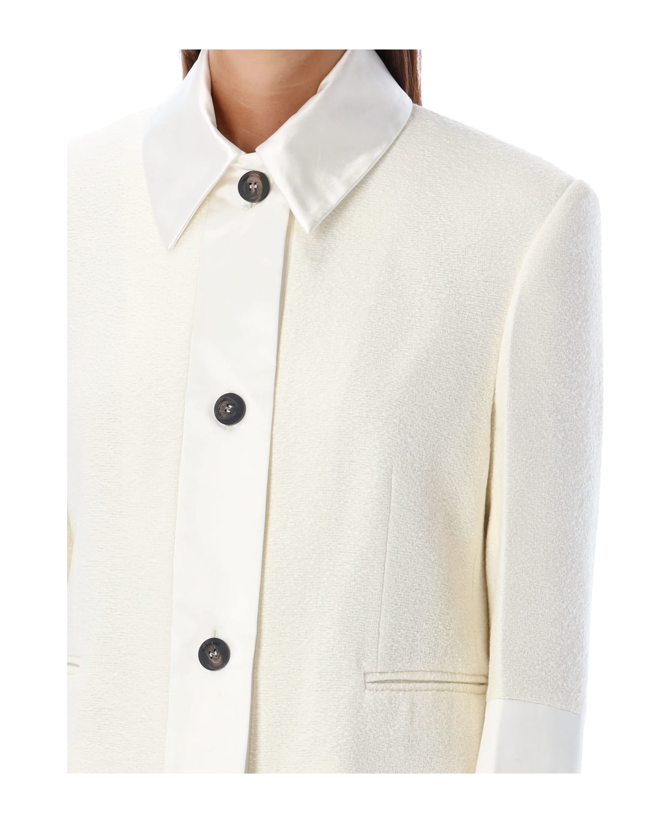 Ferragamo Short Jacket With Satin Inserts - WHITE