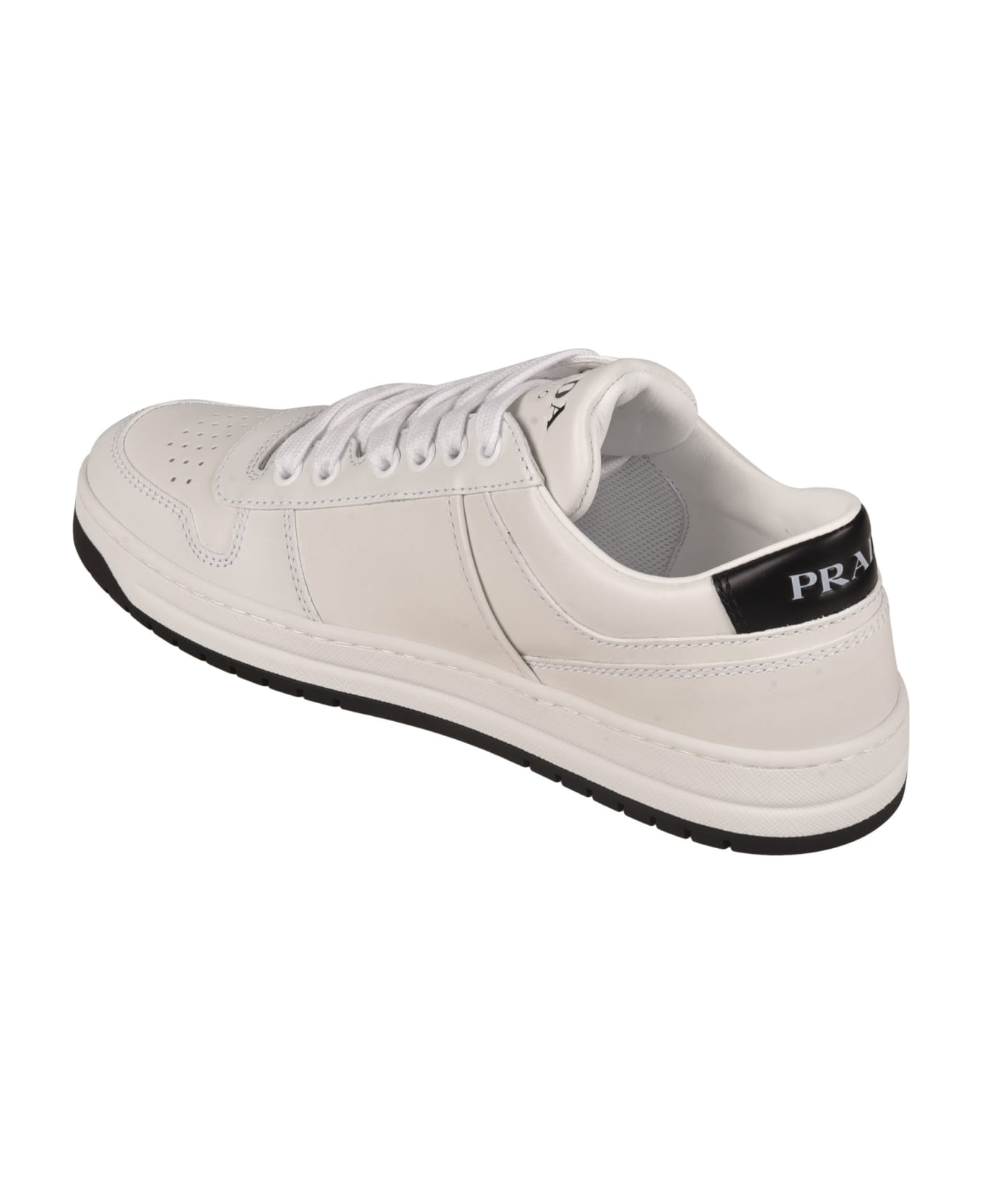 Prada Logo Plaque Perforated Sneakers - White/Black