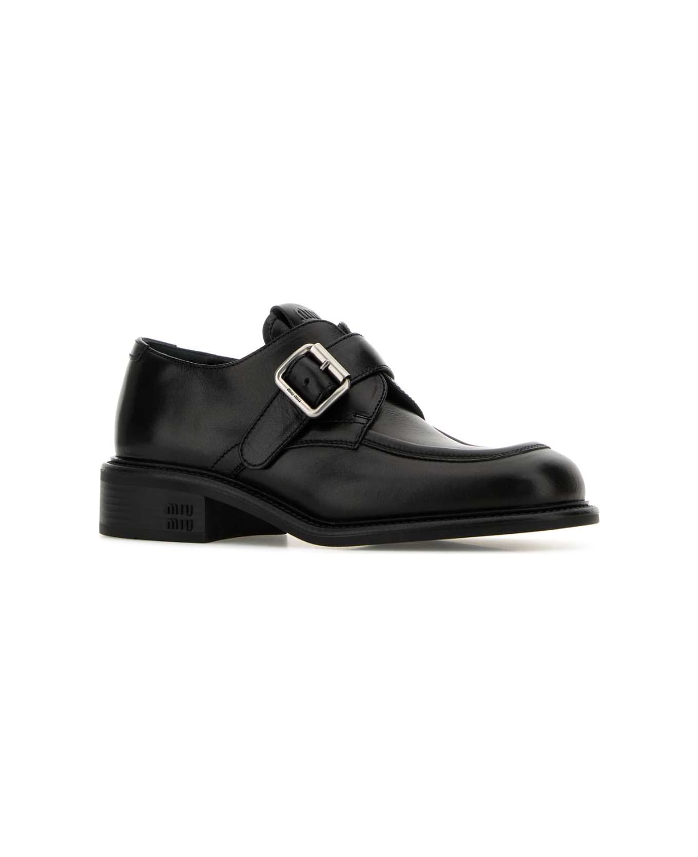 Miu Miu Black Leather Monk Strap Shoes - NERO