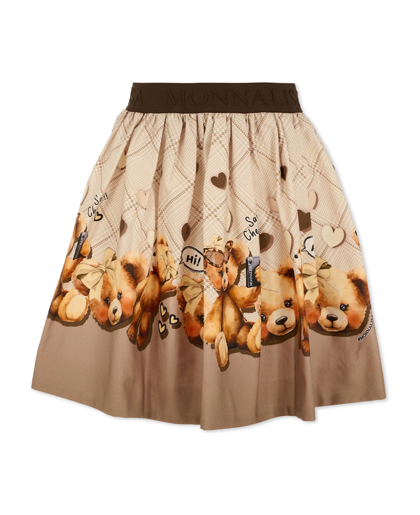 Monnalisa Beige Skirt For Girl With Teddy Bears - Beige