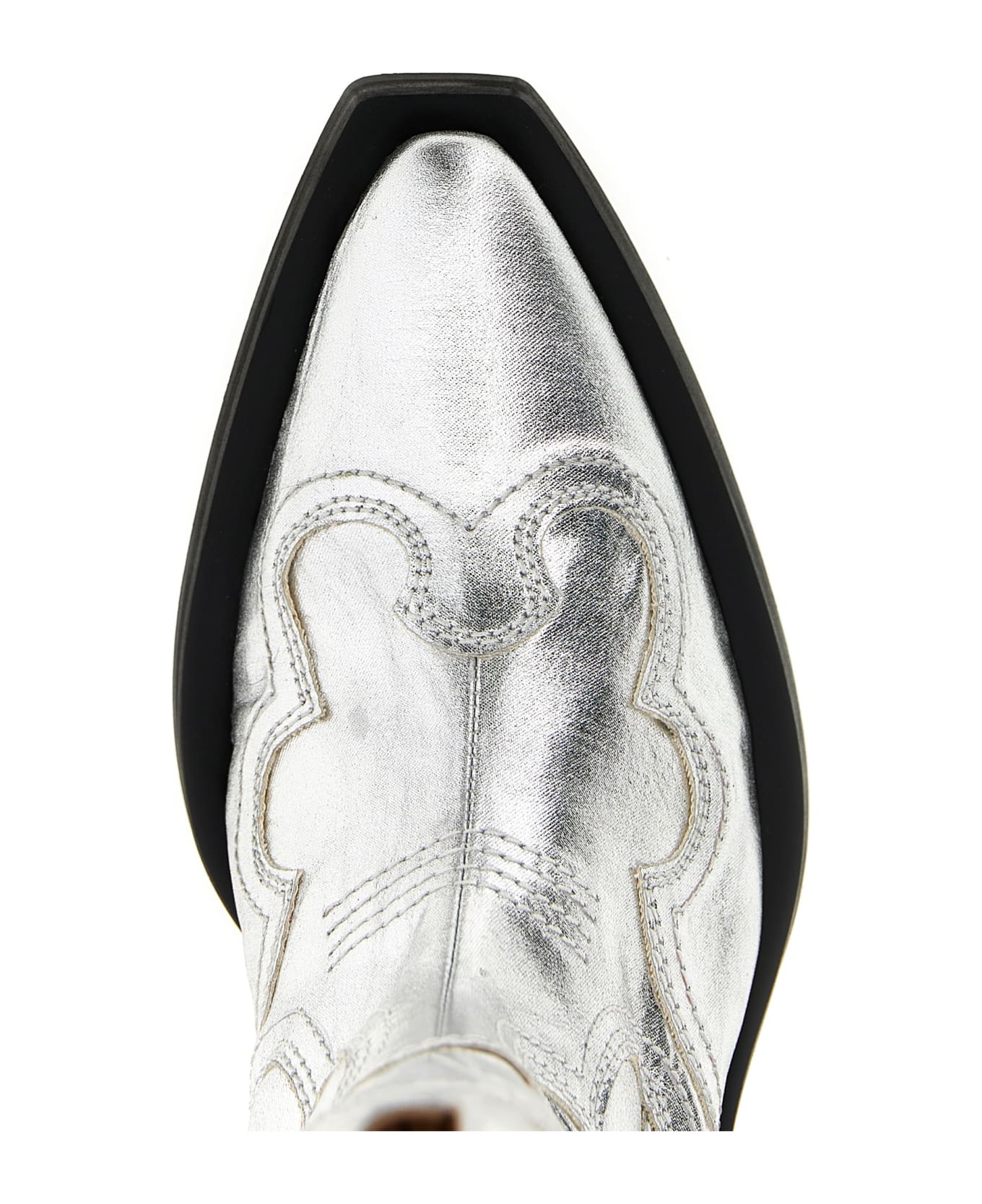 Ganni 'silver Mid Shaft Embroidered Western' Boots - Silver