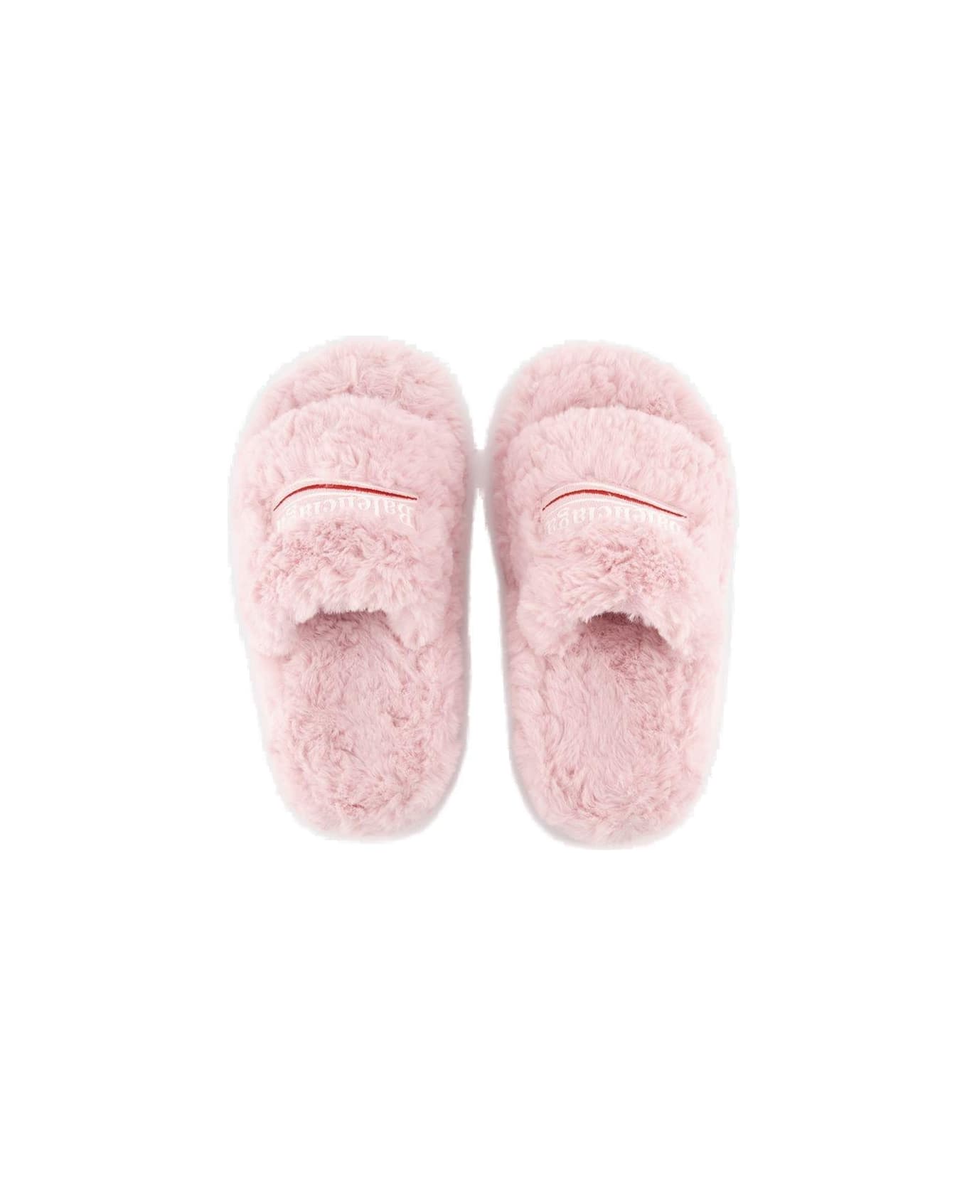 Balenciaga Political Furry Platform Sandals - Light pink