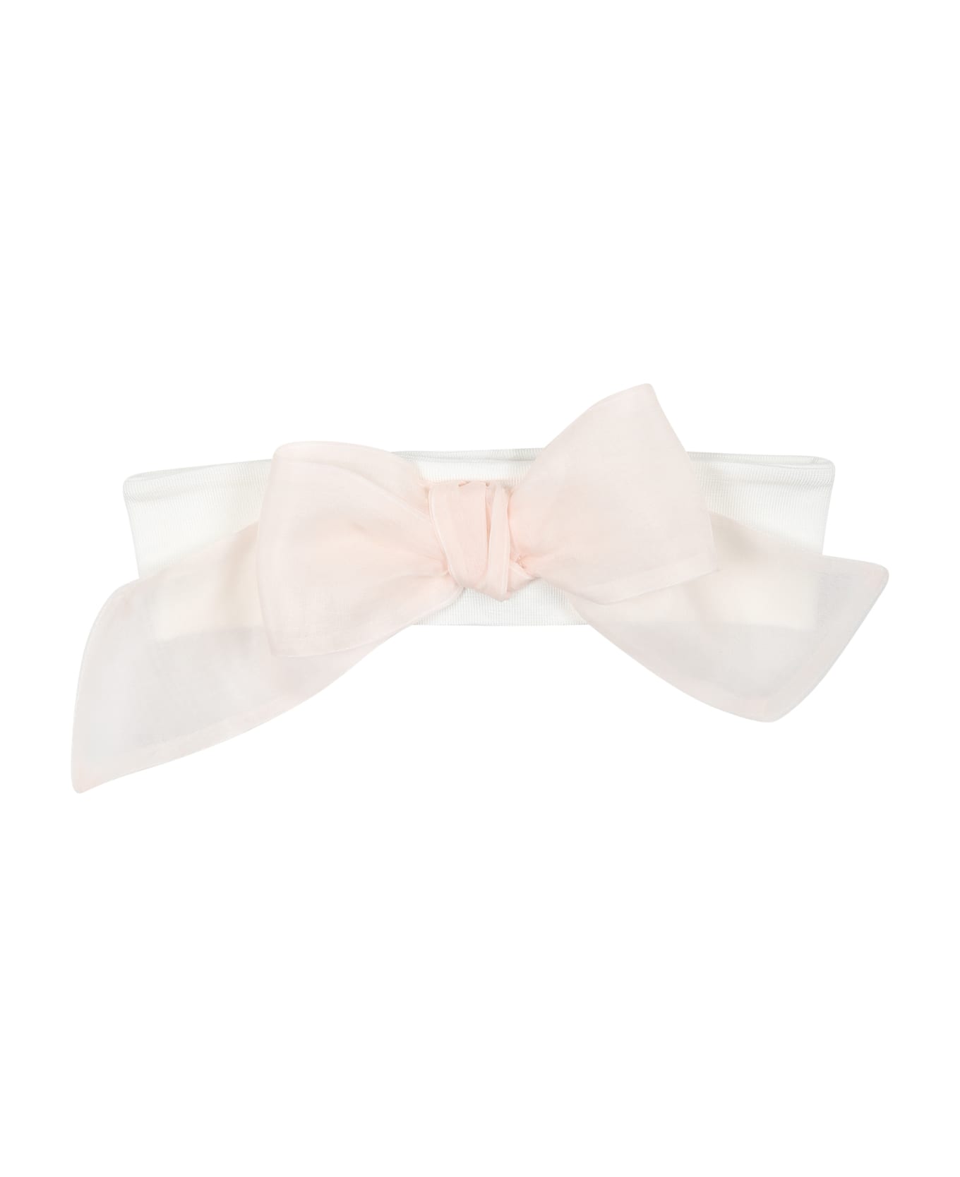 La stupenderia White Headband For Baby Girl With Pink Bow - White