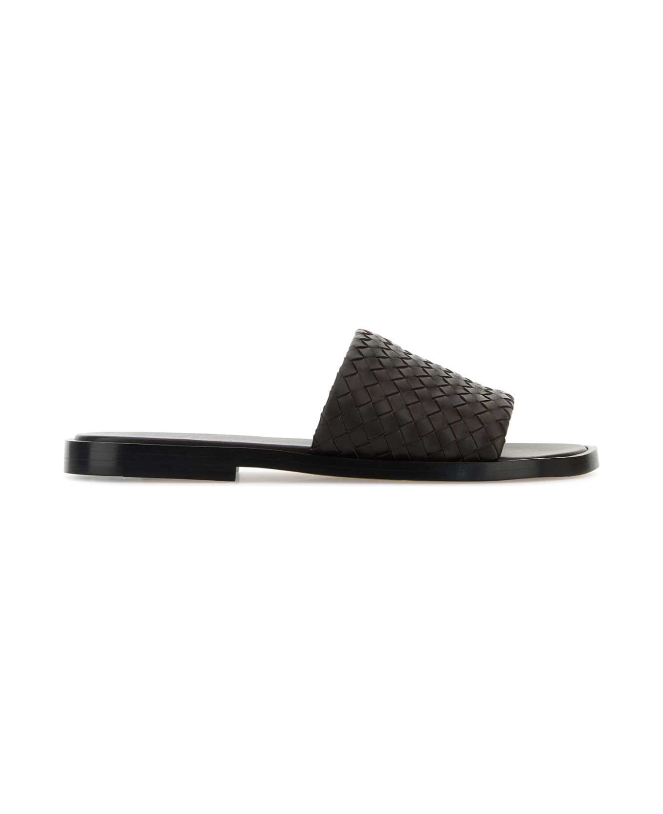 Bottega Veneta Chocolate Nappa Leather Slippers - FONDANT