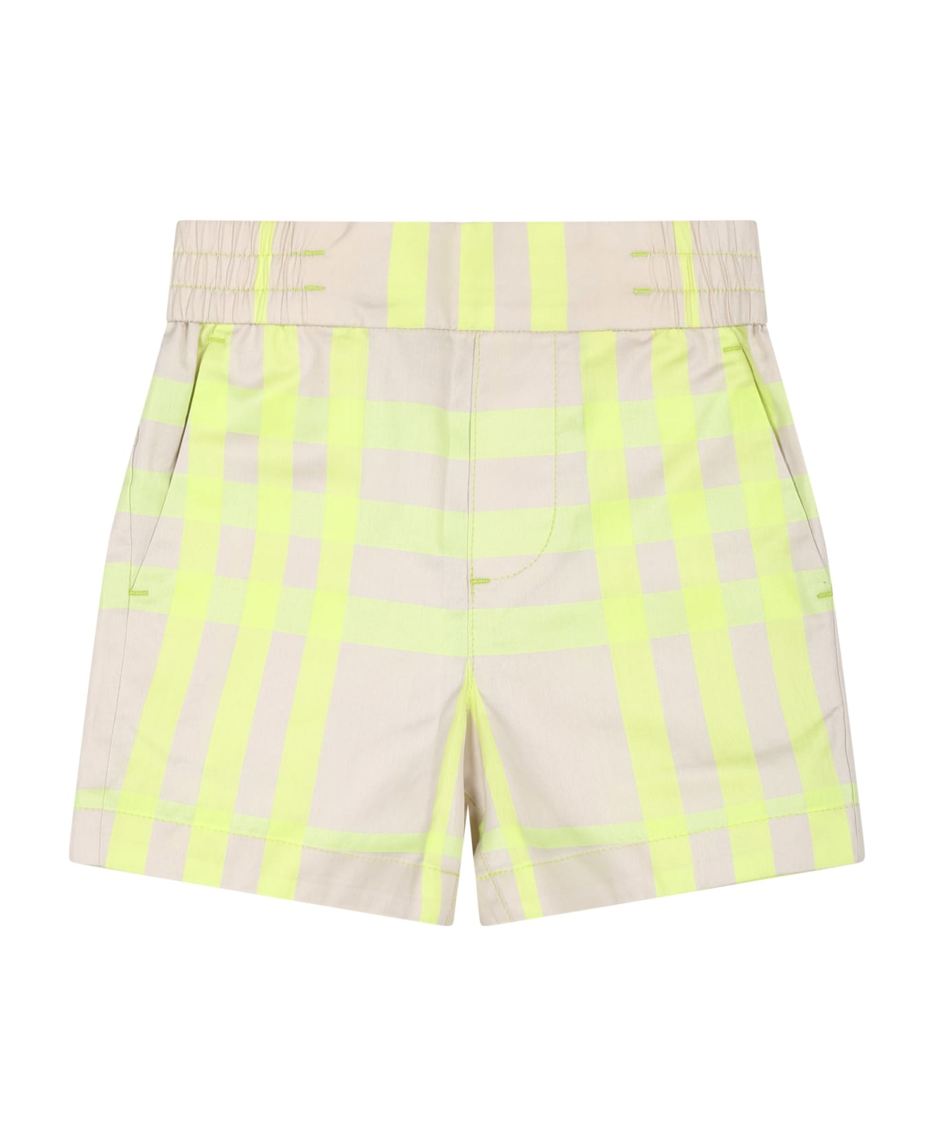 Burberry Beige Shorts For Baby Boy With Checks - White ボトムス
