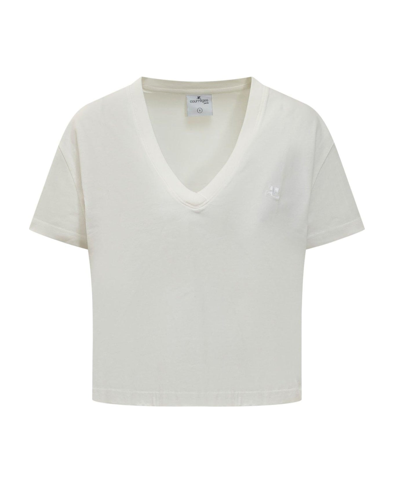 Courrèges V-neck Cropped T-shirt - White