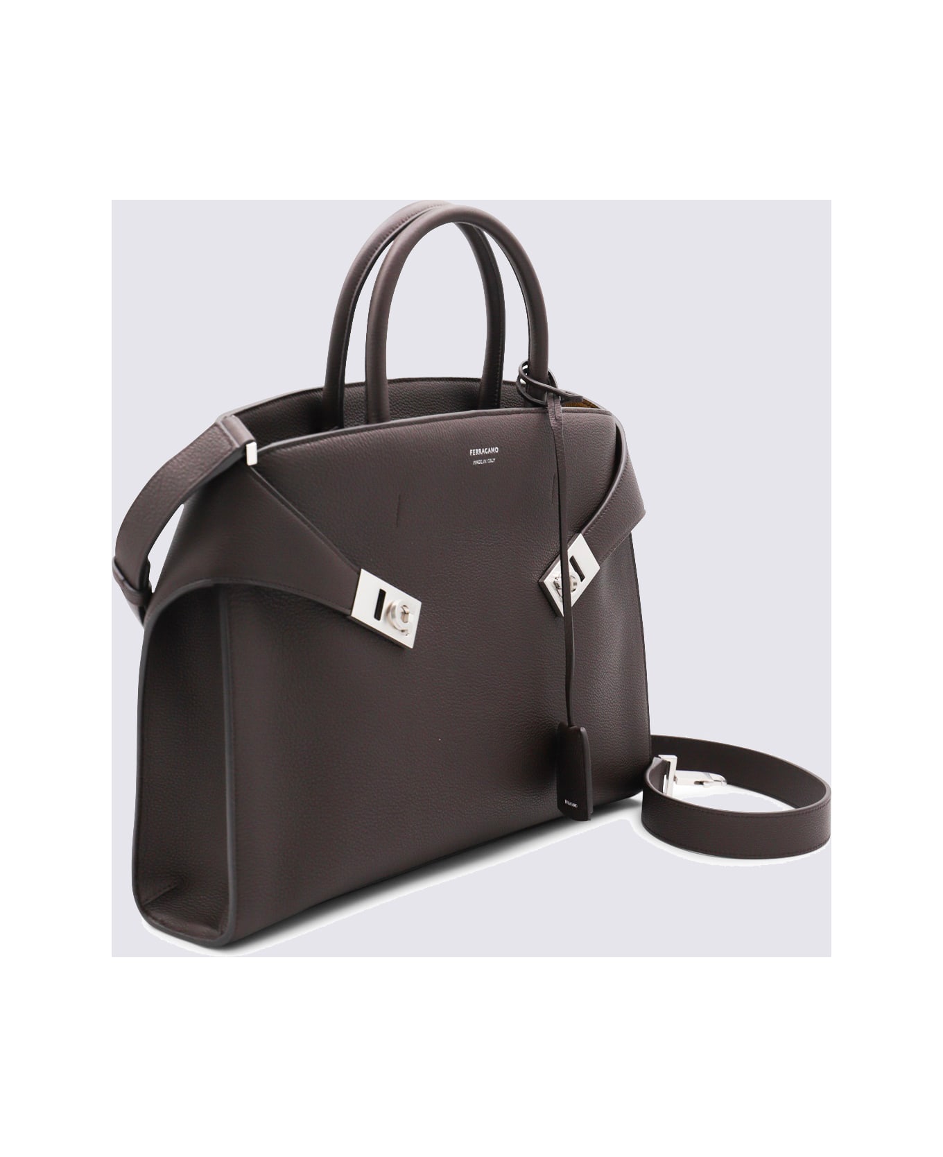 Ferragamo Dark Brown Leather Hug Top Handle Bag - Dark Brown