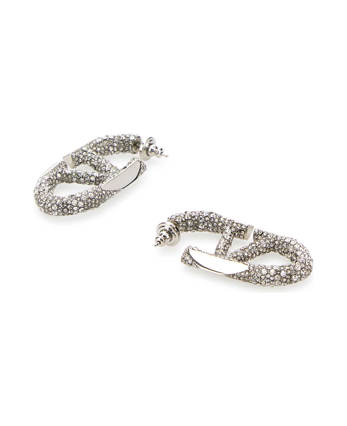 Valentino Garavani Embellished Metal Vlogo The Bold Earrings - PALLADIUMCRYSTALSILVERSHADE